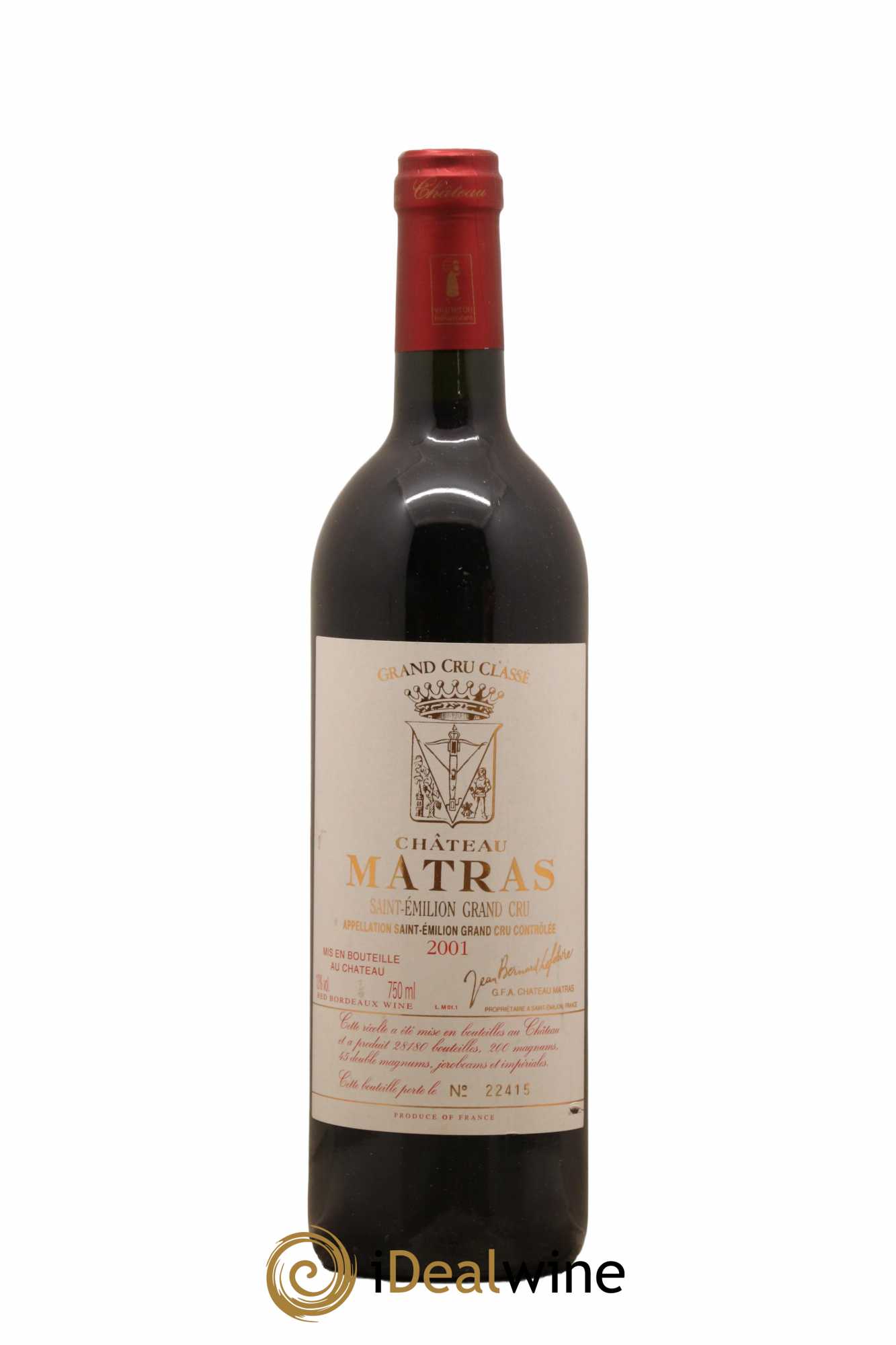 Château Matras 2001 - Lot de 1 bouteille - 0