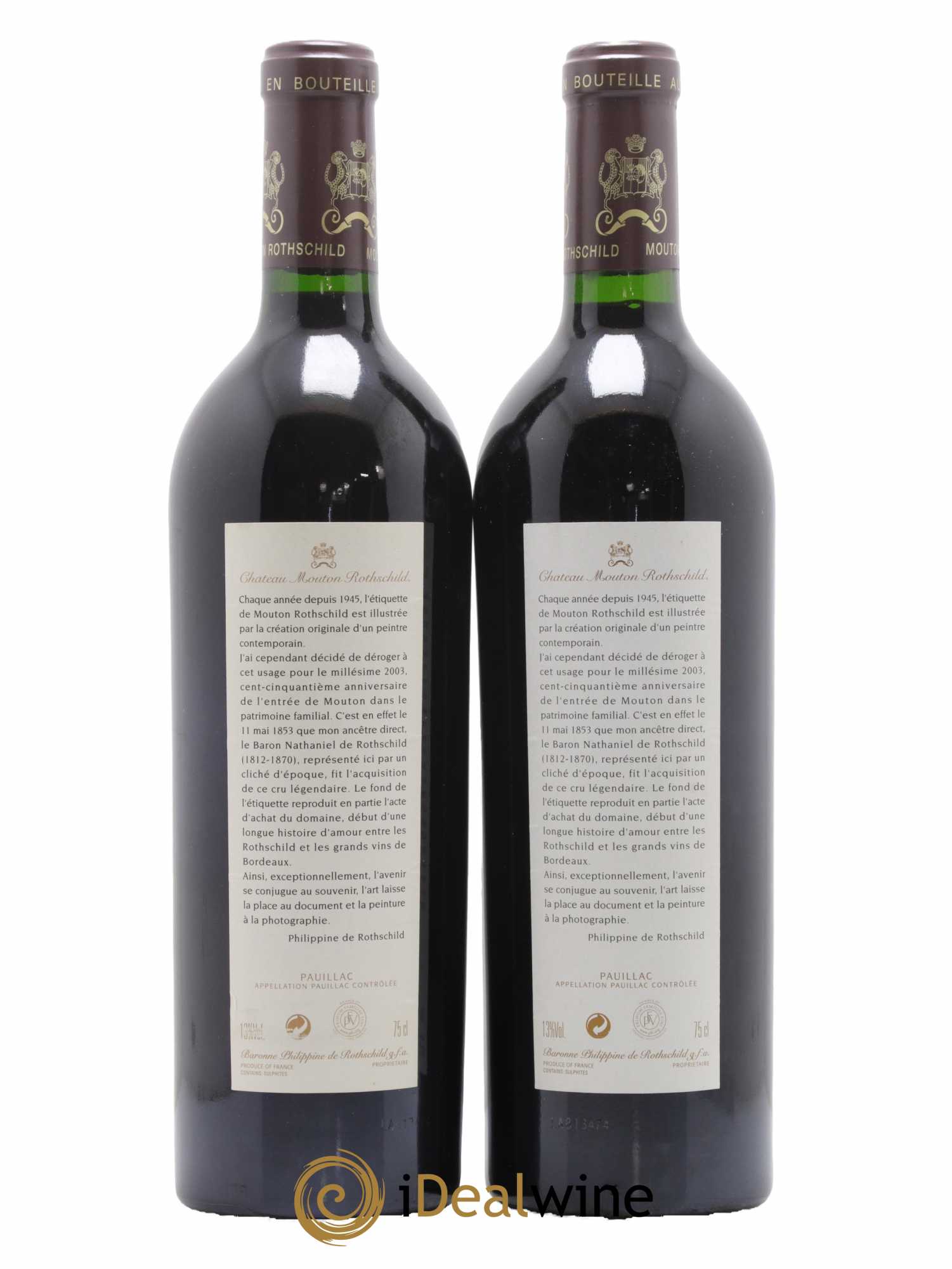 Château Mouton Rothschild 1er Grand Cru Classé 2003 - Lot de 2 bouteilles - 1