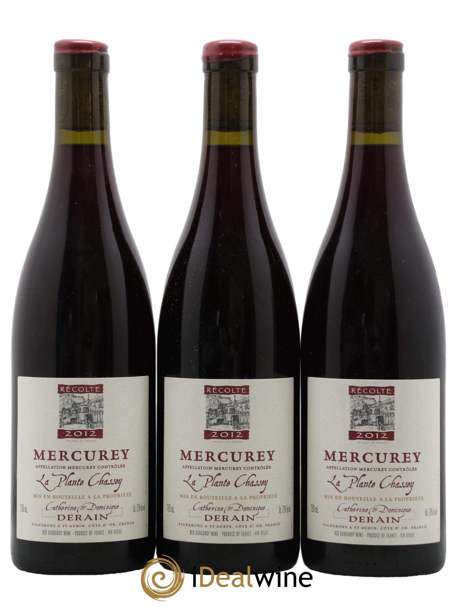 Mercurey La Plante Chassey Catherine et Dominique Derain 2012 - Lot de 3 bouteilles - 0