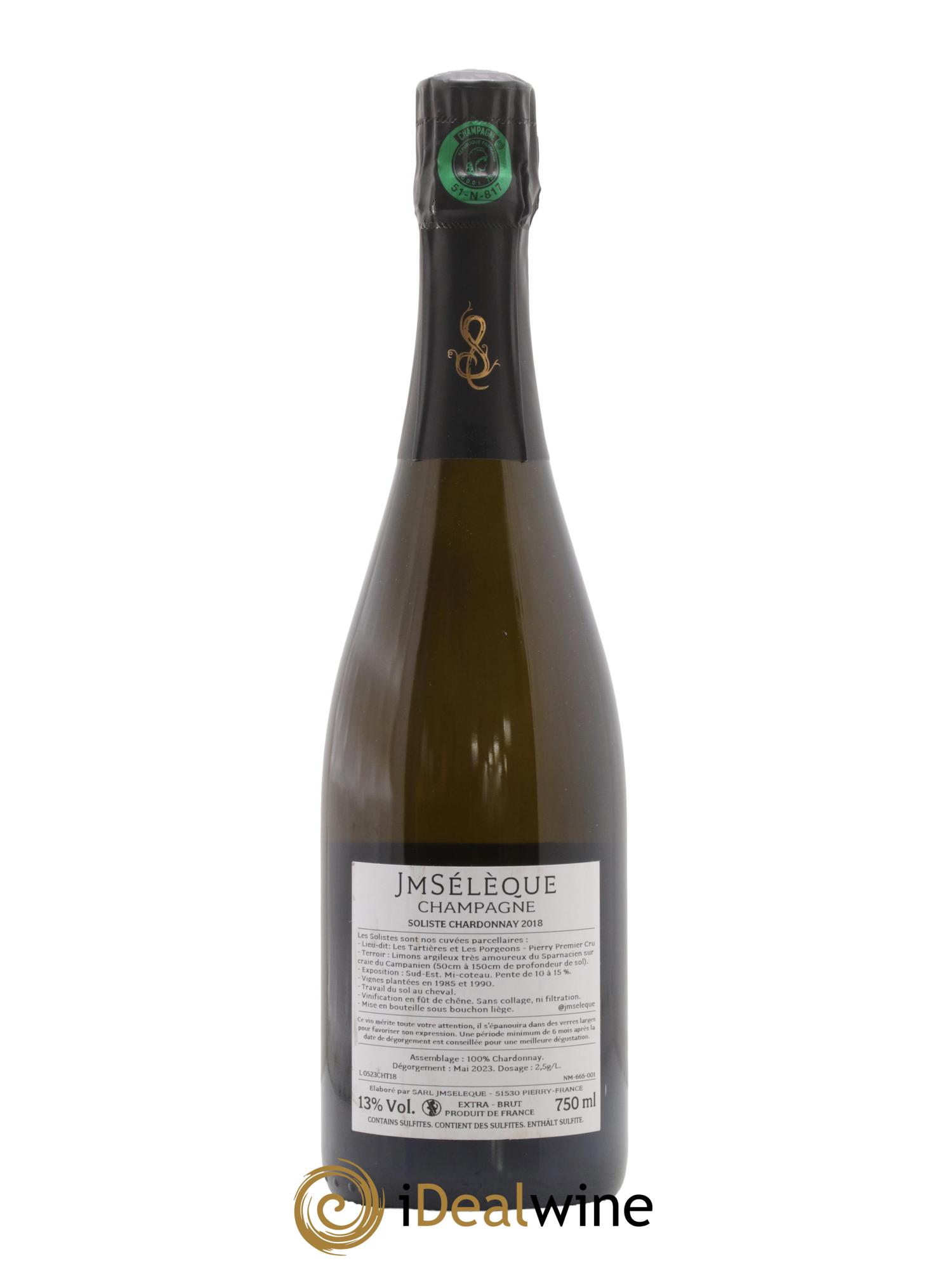 Champagne 1er Cru Extra-Brut Soliste Chardonnay Les Tartières et Les Porgeons JM Sélèque 2018 - Lotto di 1 bottiglia - 1