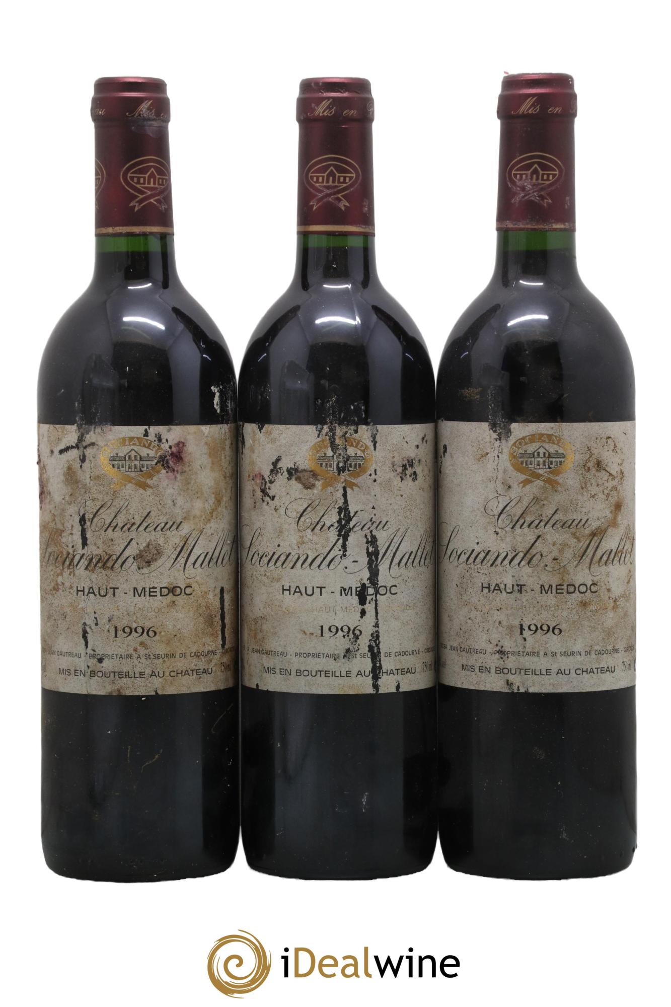 Château Sociando Mallet 1996 - Lotto di 3 bottiglie - 0