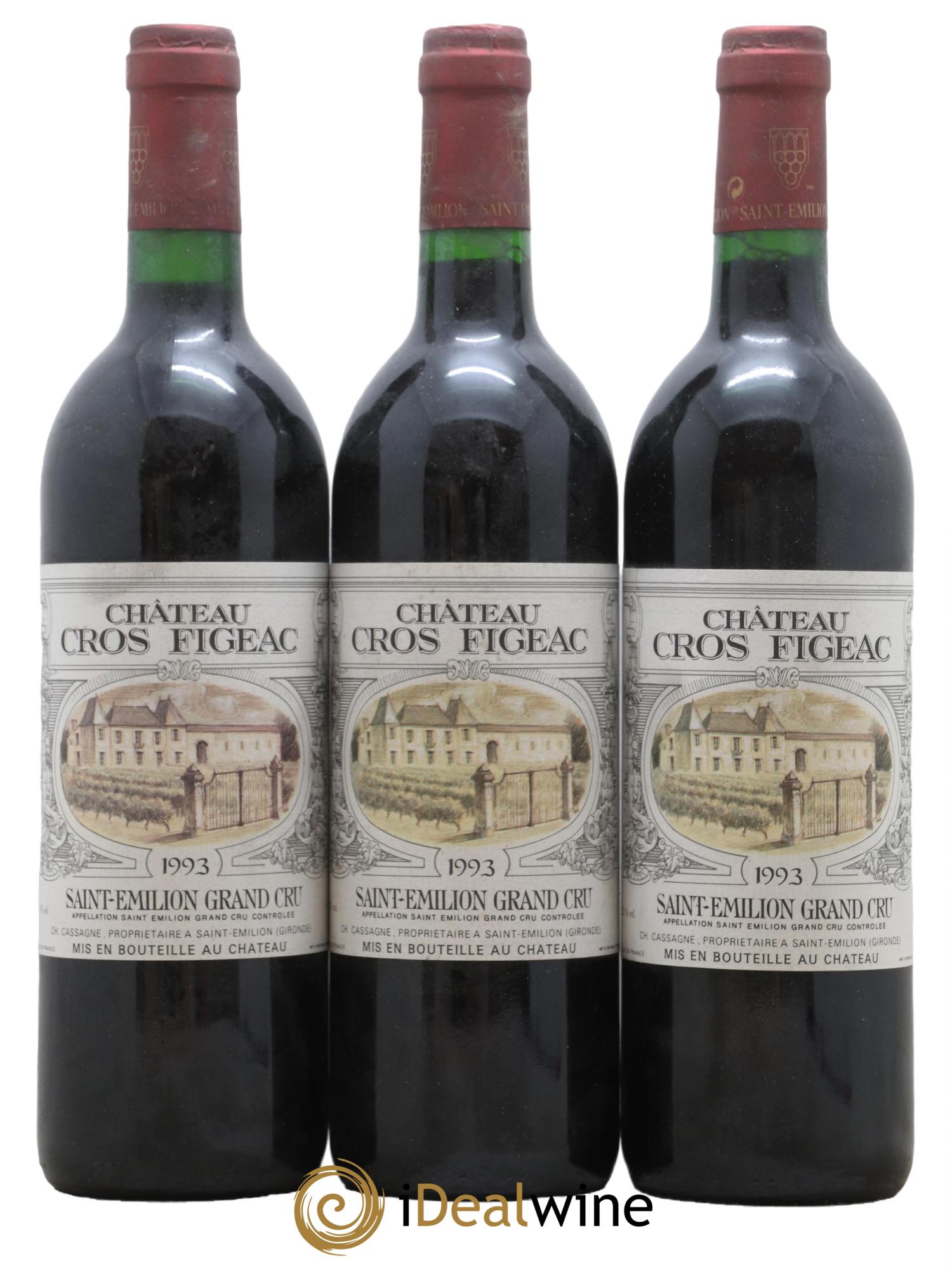 Saint-Émilion Grand Cru Chateau Cros Figeac 1993 - Lot de 3 bouteilles - 0