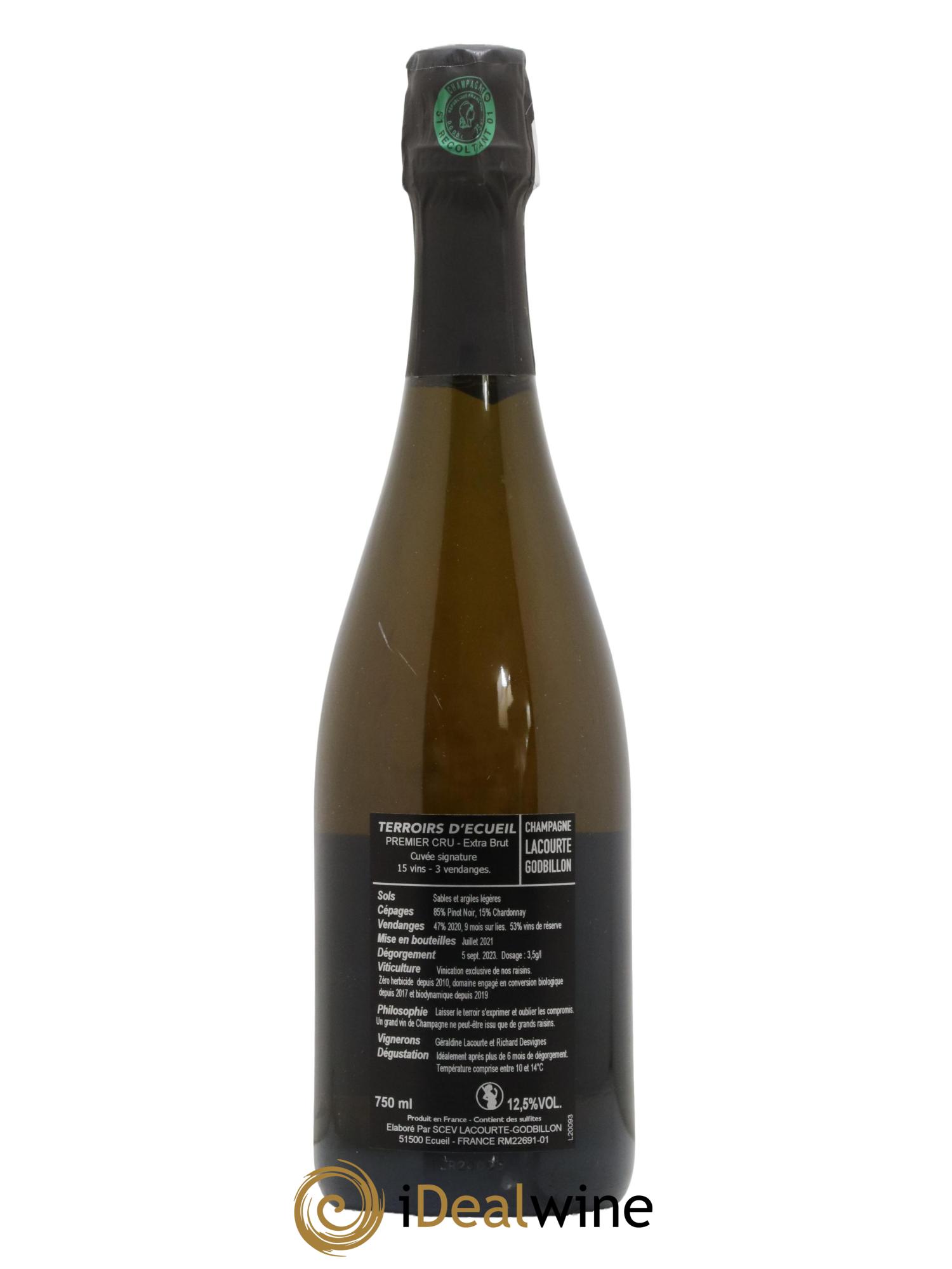 Champagne Premier Cru Extra Brut Terroirs d Ecueil Maison Lacourte Godbillon - Lot de 1 bouteille - 1