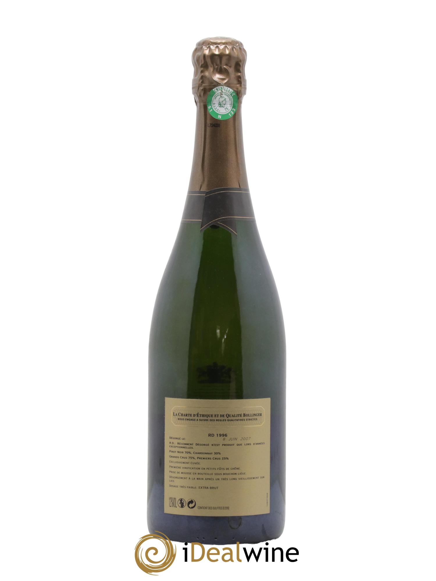 R.D. Extra-Brut Bollinger  1996 - Posten von 1 Flasche - 3