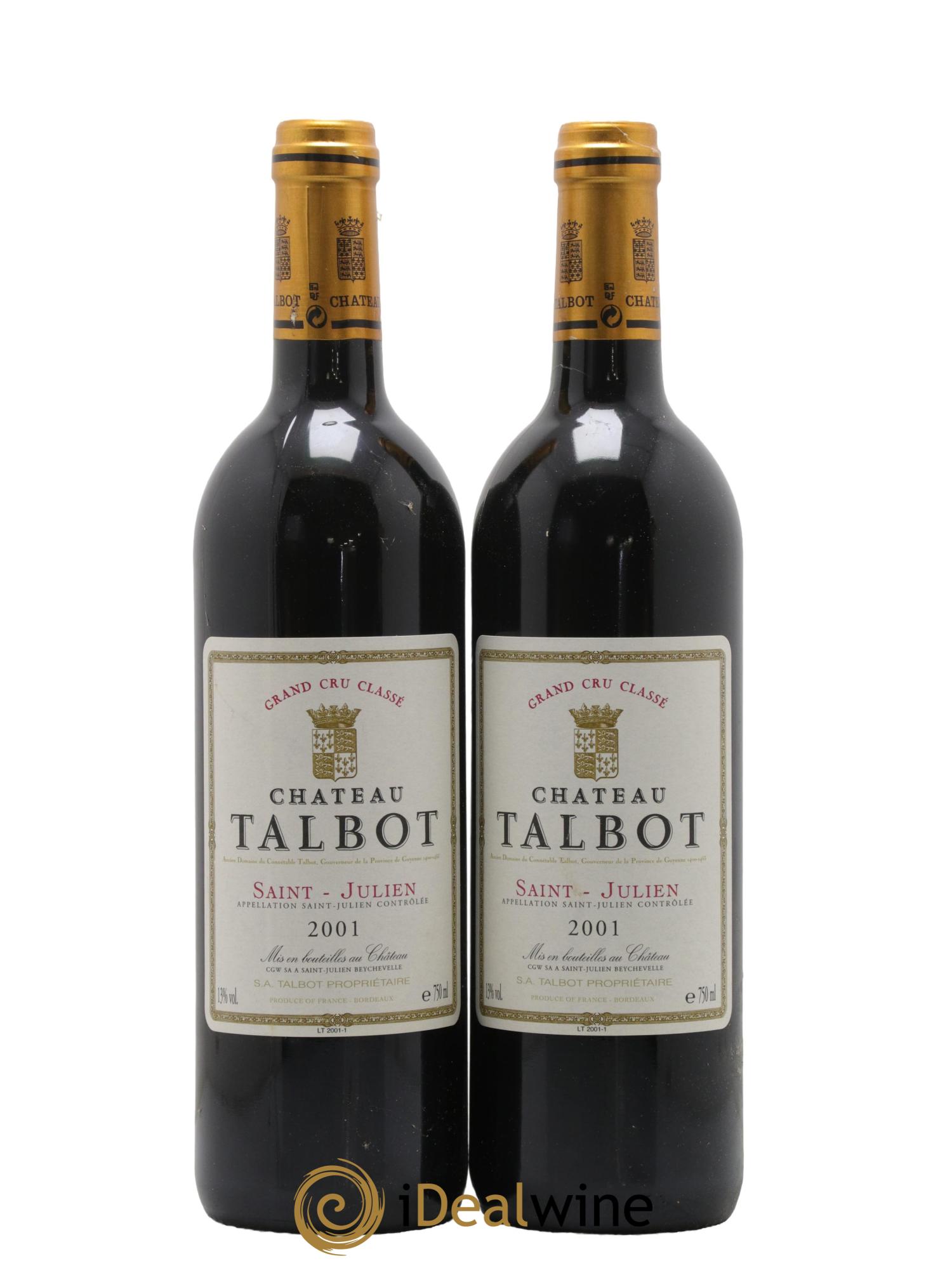 Château Talbot 4ème Grand Cru Classé 2001 - Lot de 2 bouteilles - 0