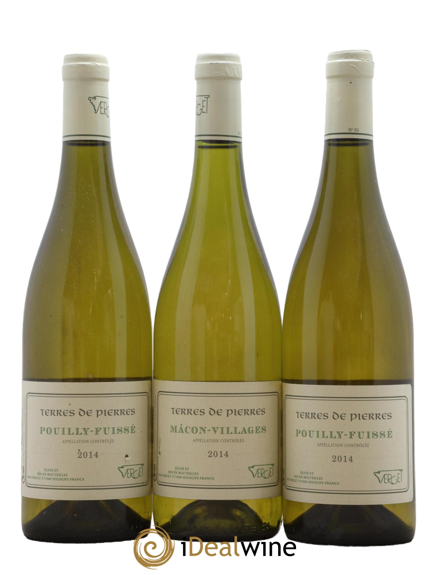 Divers 2 Pouilly-Fuissé / 1 Mâcon Terres de Pierres Verget 2014 - Lot de 3 bouteilles - 0