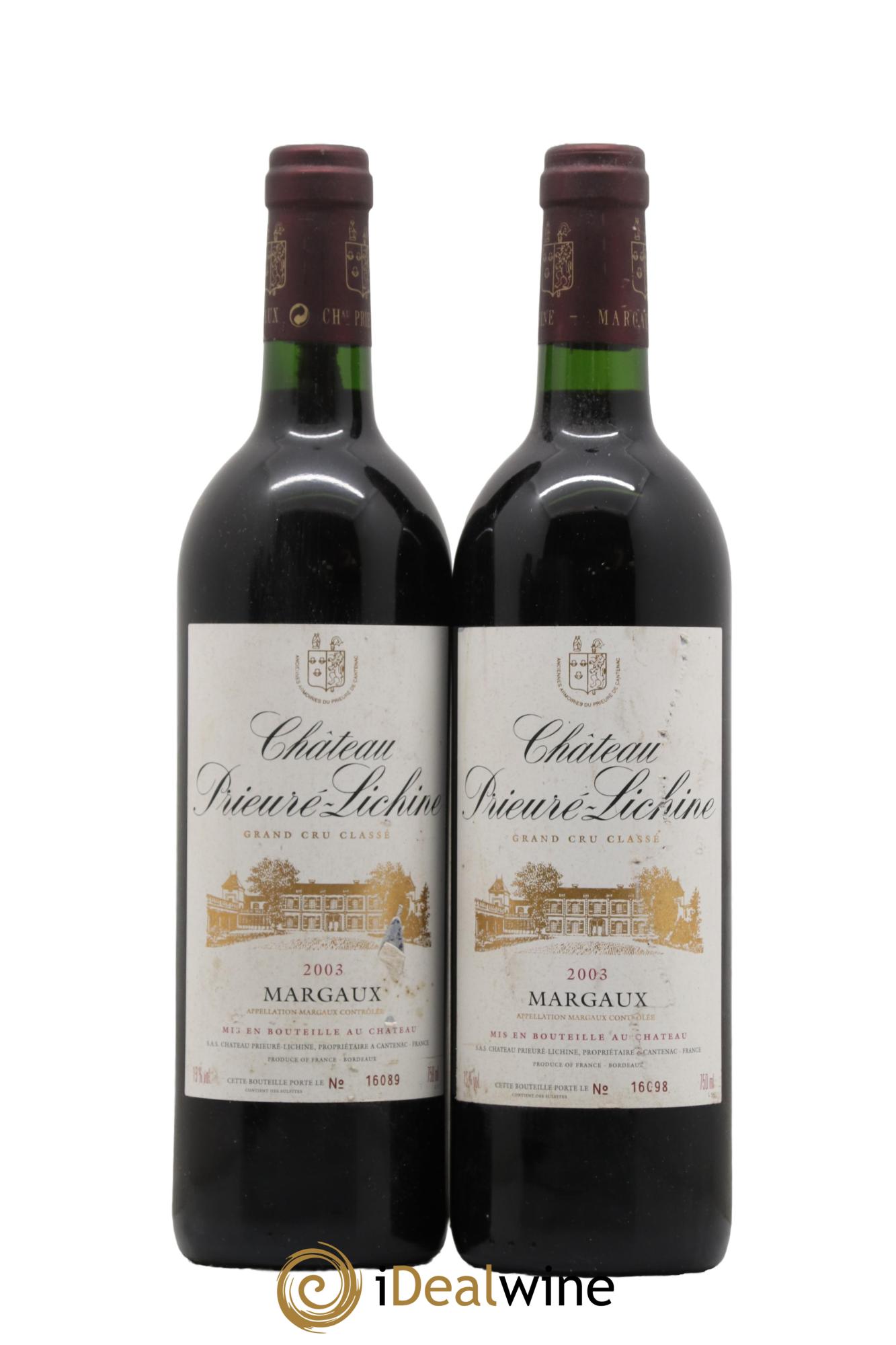 Château Prieuré Lichine 4ème Grand Cru Classé 2003 - Lot de 2 bouteilles - 0