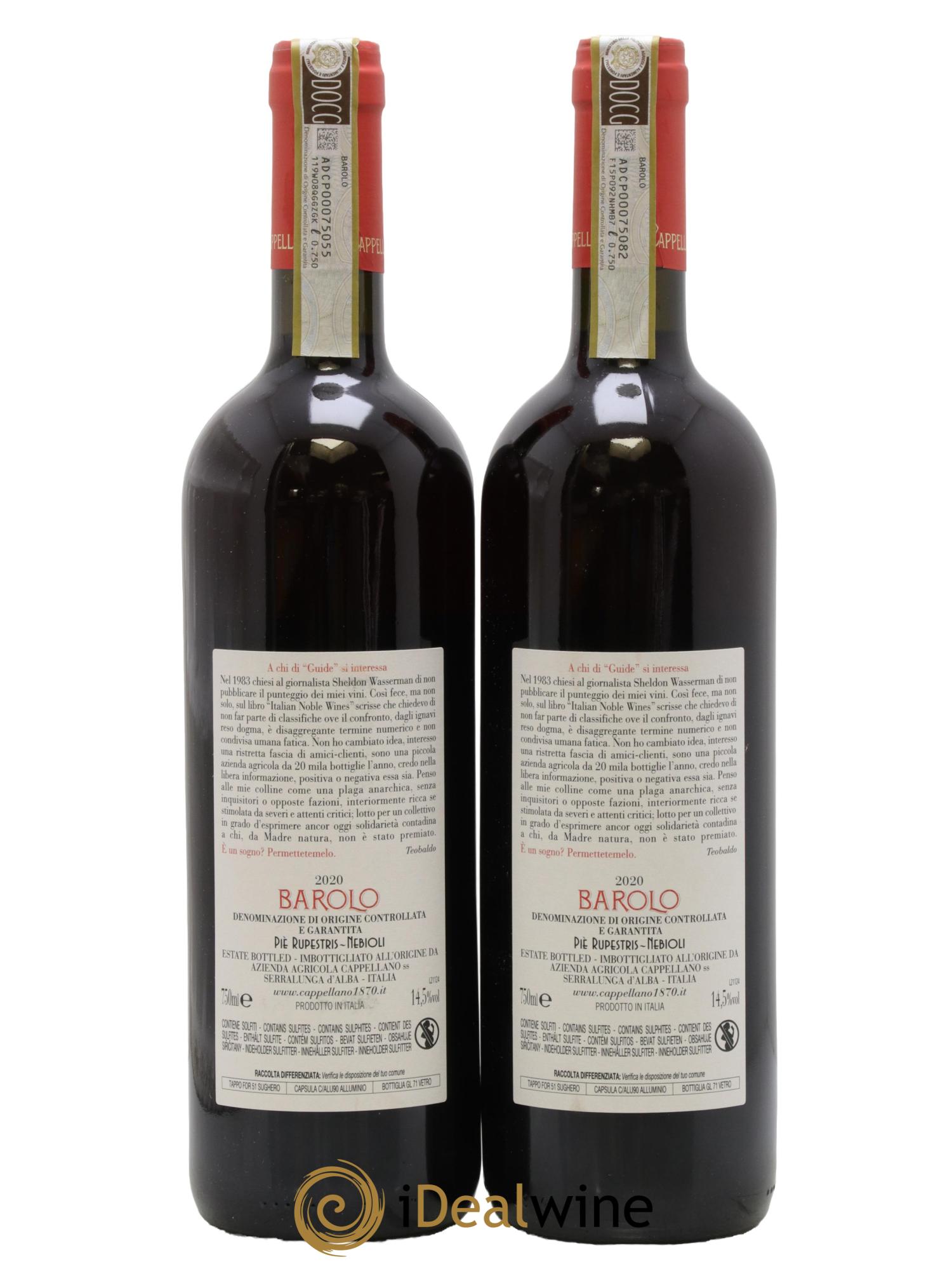 Barolo DOCG Pie Rupestris Cappellano 2020 - Lot of 2 bottles - 1