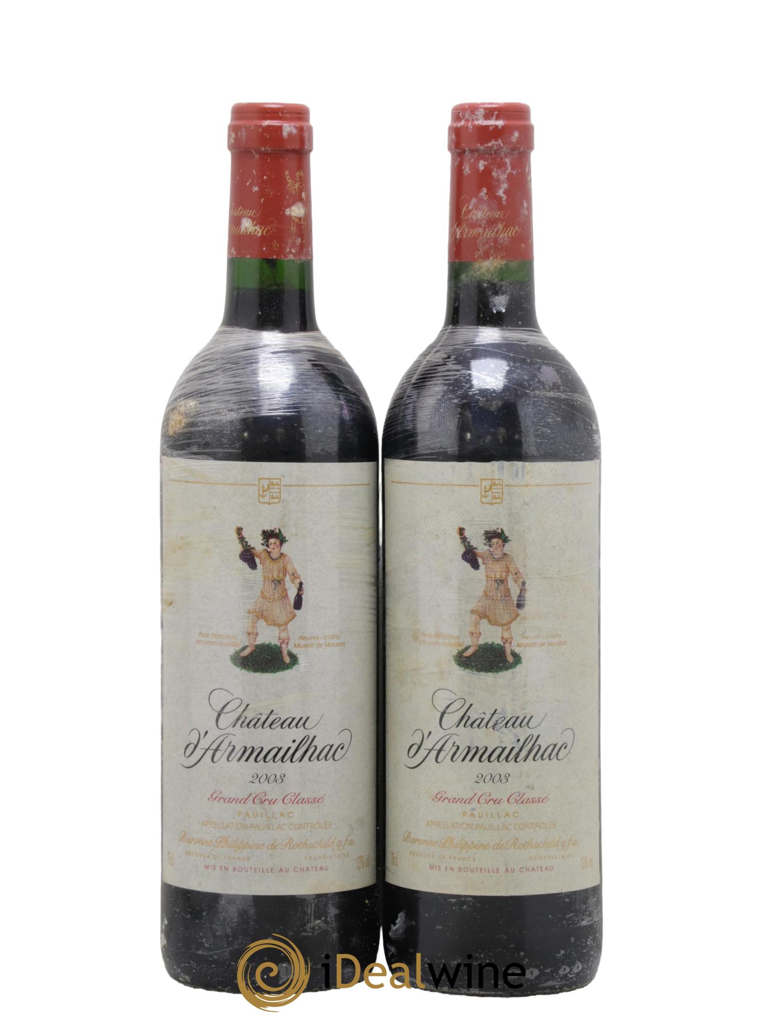 Château d' Armailhac - Mouton Baron(ne) Philippe 5ème Grand Cru Classé 2003 - Lot de 2 bouteilles - 0