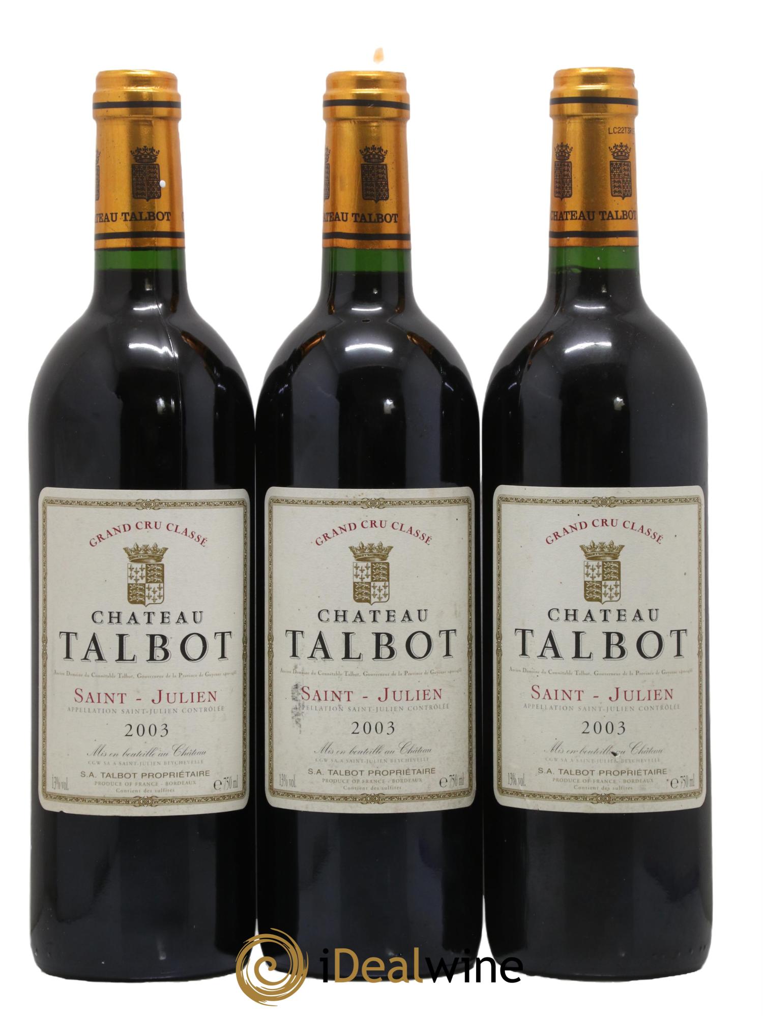 Château Talbot 4ème Grand Cru Classé 2000 - Lot de 3 bouteilles - 0