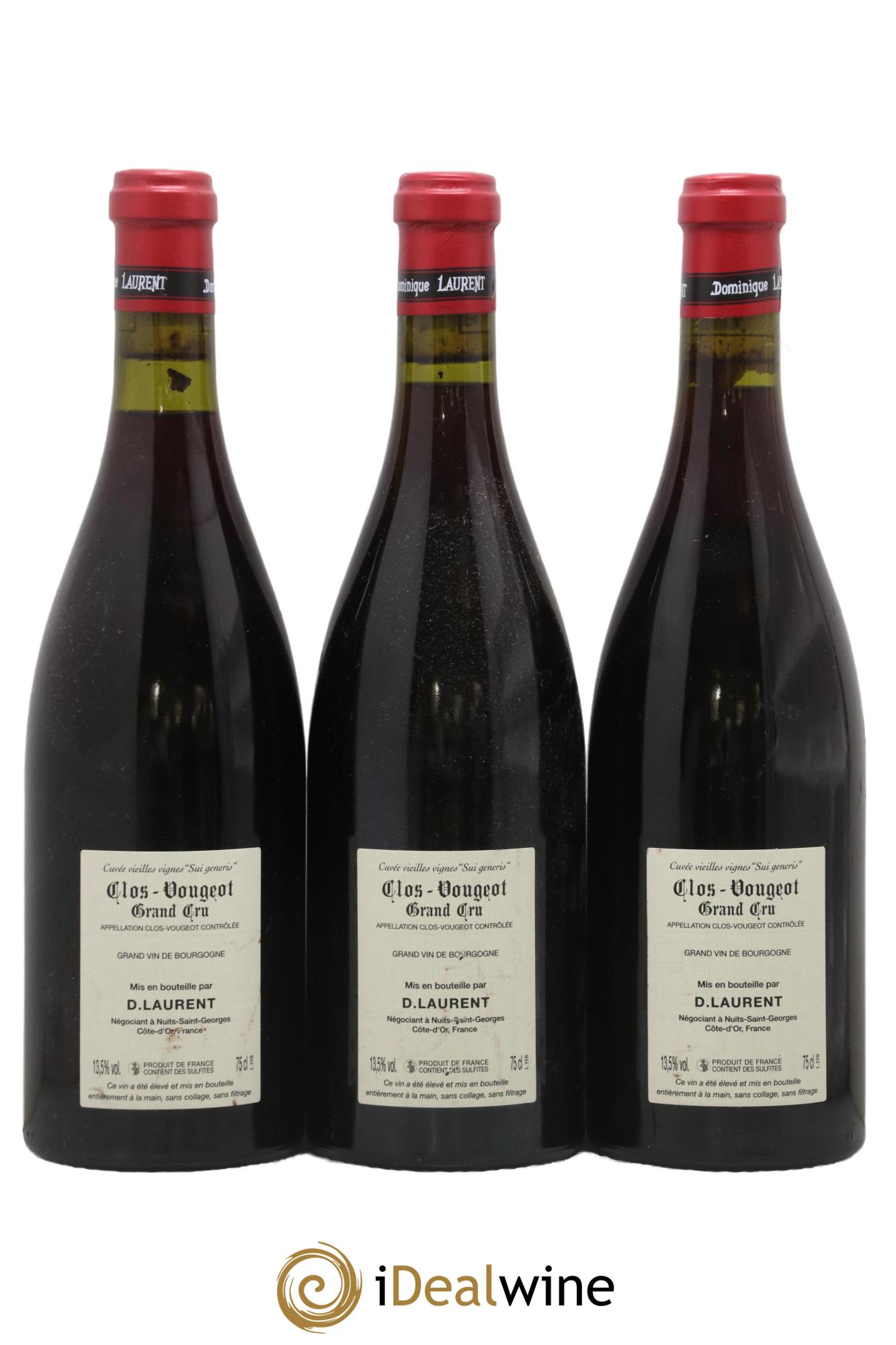 Clos de Vougeot Grand Cru Vieilles vignes Sui Generis Dominique Laurent 2007 - Lot of 3 bottles - 1