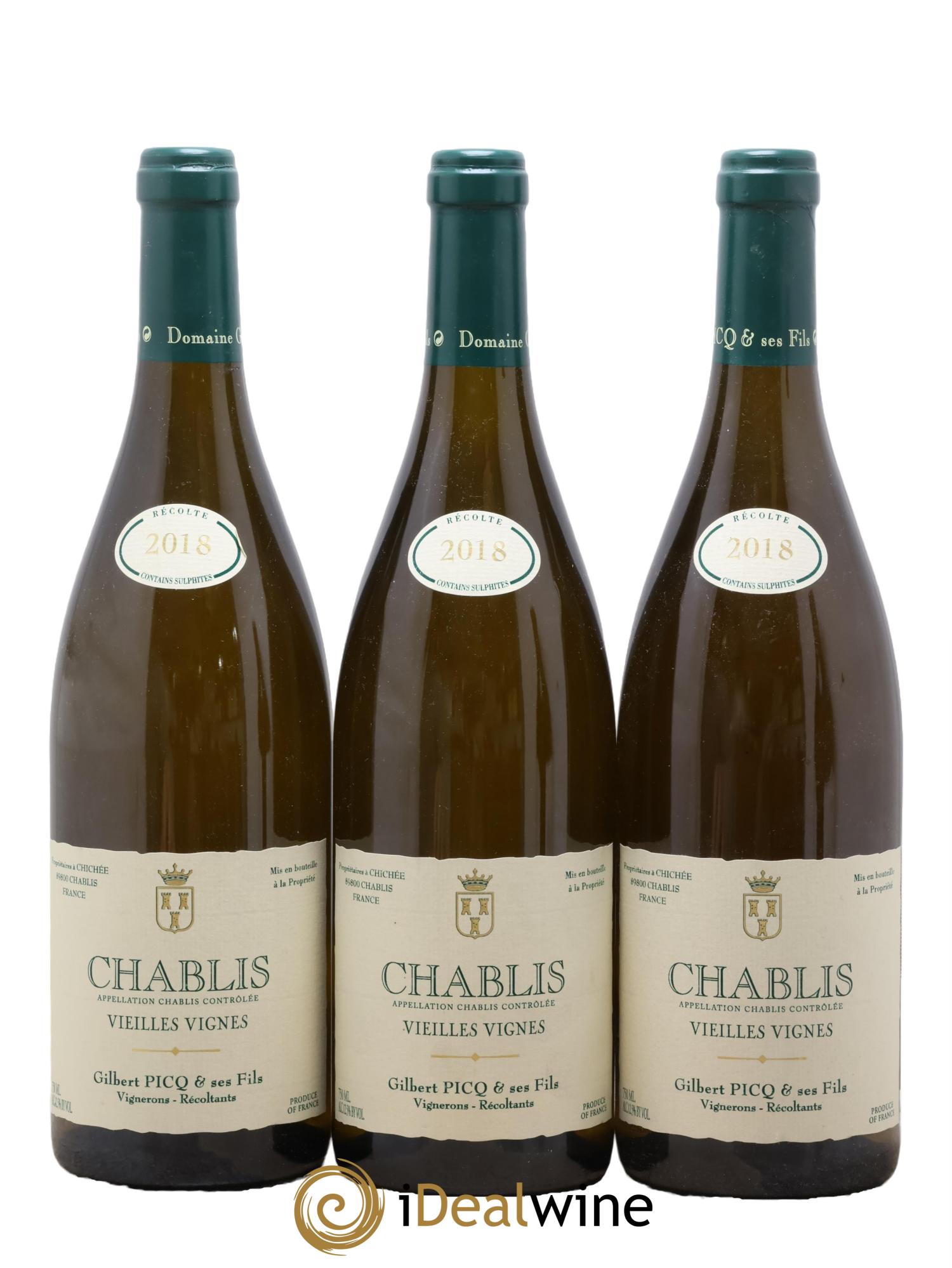 Chablis Vieilles vignes Gilbert Picq et Fils 2018 - Lot de 3 bouteilles - 0