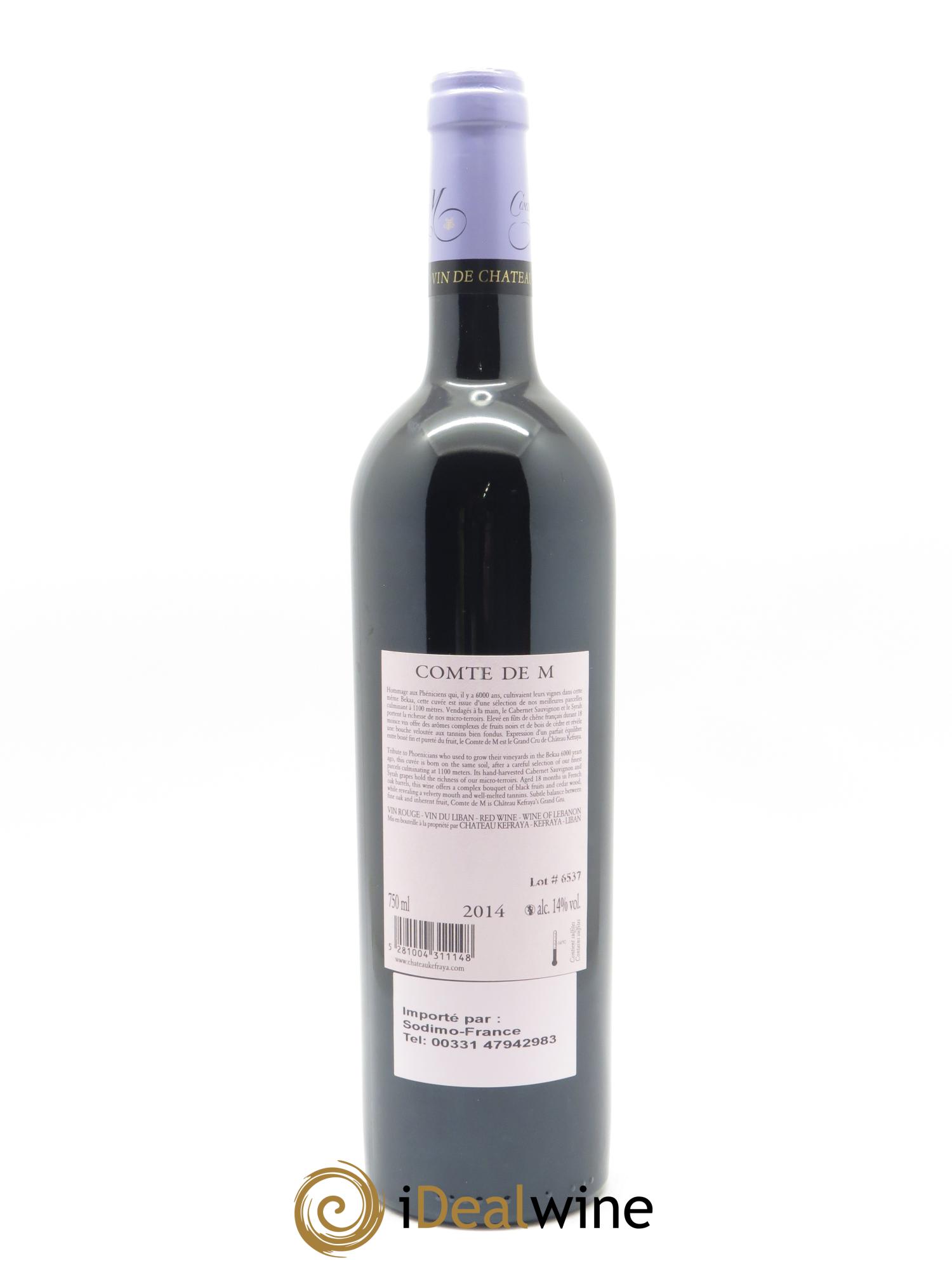 Vallée de la Békaa Château Kefraya Comte de M Michel de Bustros  2014 - Lot de 1 bouteille - 1