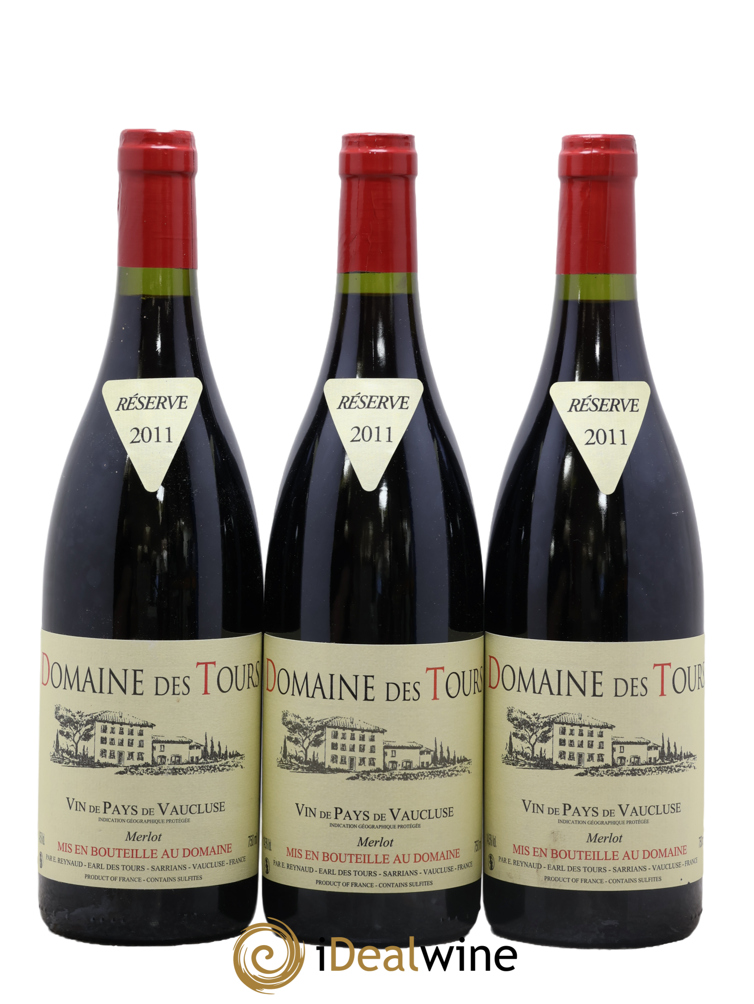 Vaucluse Domaine des Tours Merlot Emmanuel Reynaud 2011 - Lot of 3 bottles - 0
