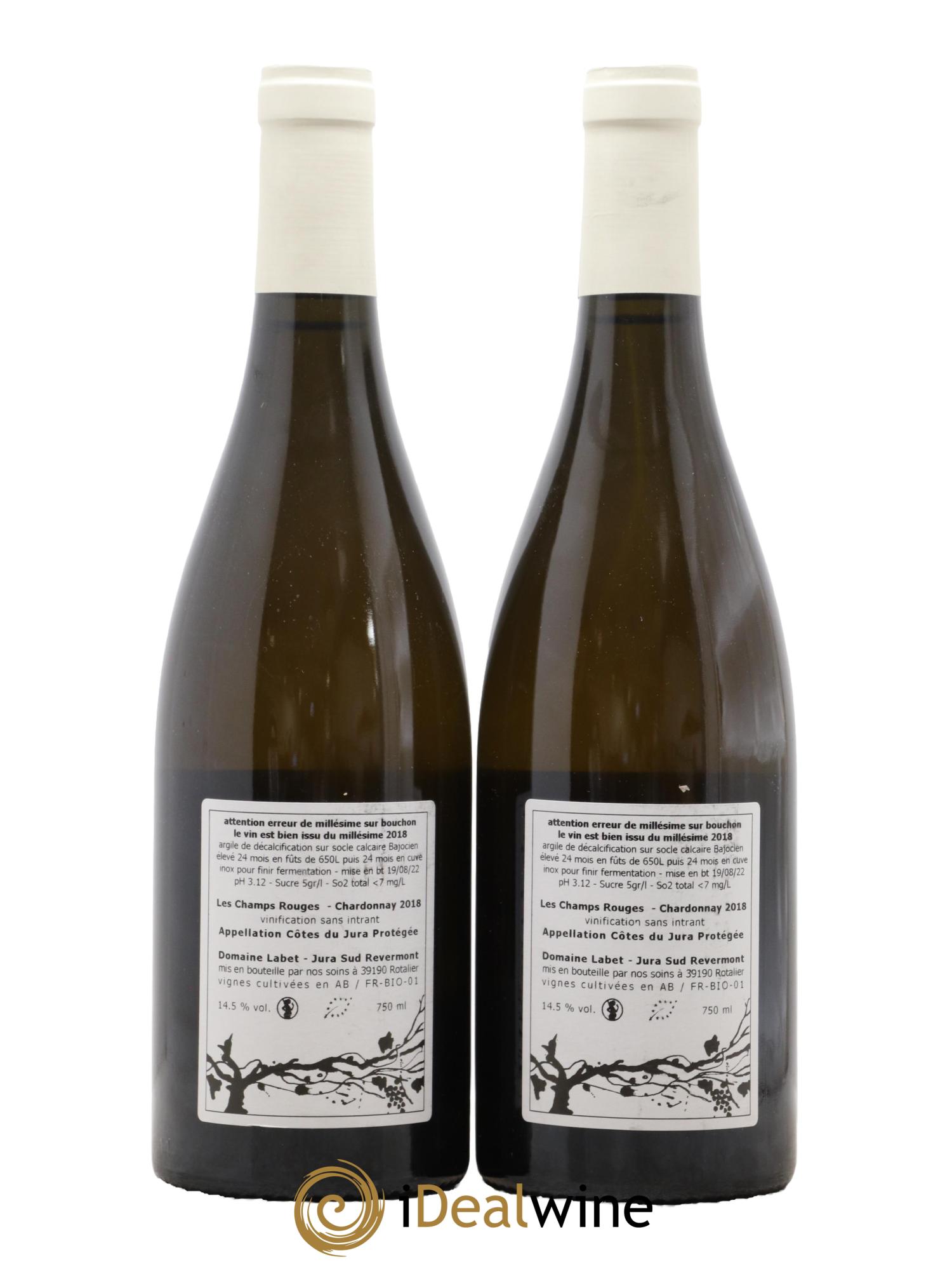 Côtes du Jura Chardonnay Les Champs Rouges Romain - Julien - Charline Labet 2018 - Lot de 2 bouteilles - 1