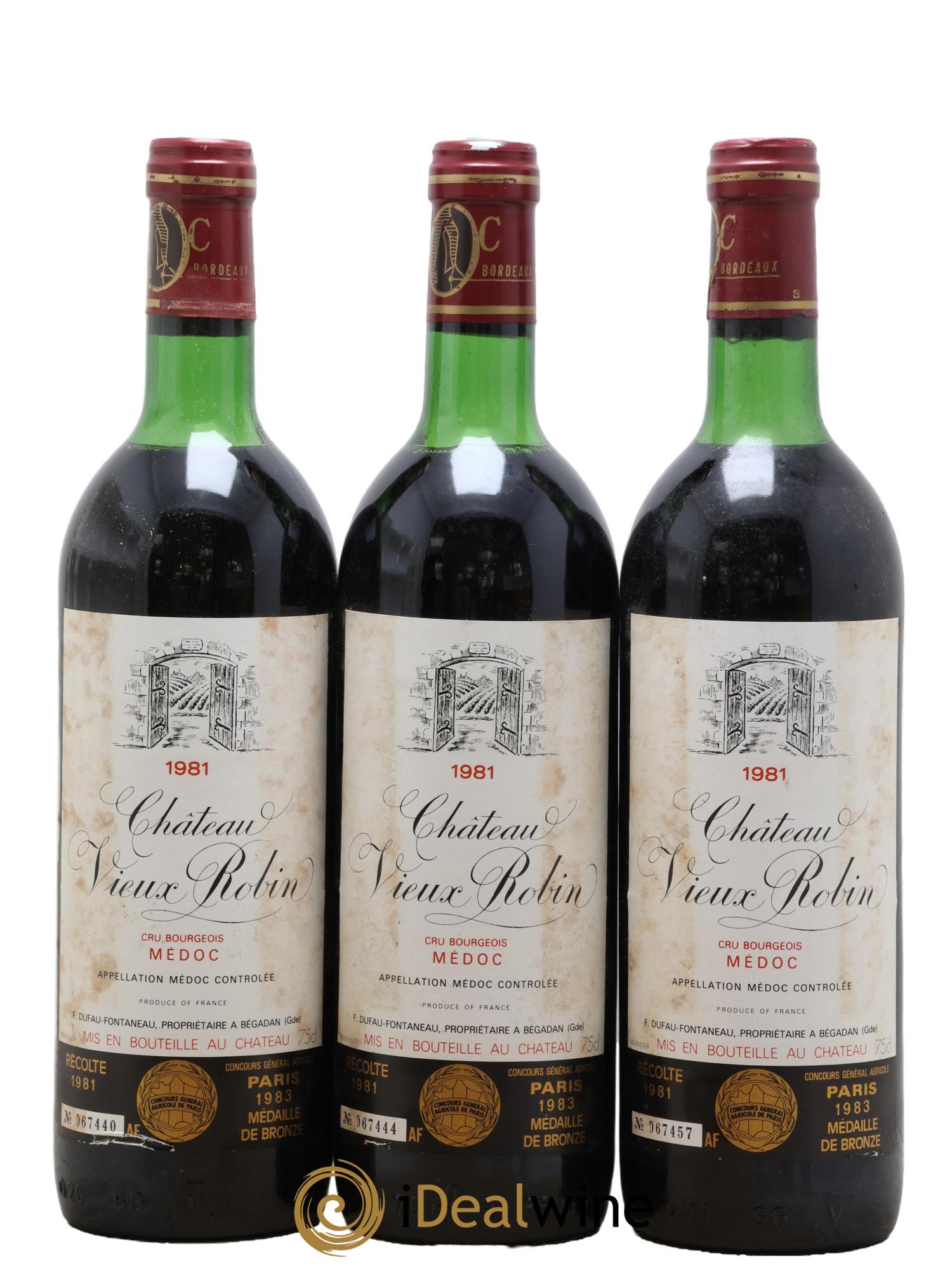 Château Vieux Robin Cru Bourgeois 1981 - Lot de 3 bouteilles - 0