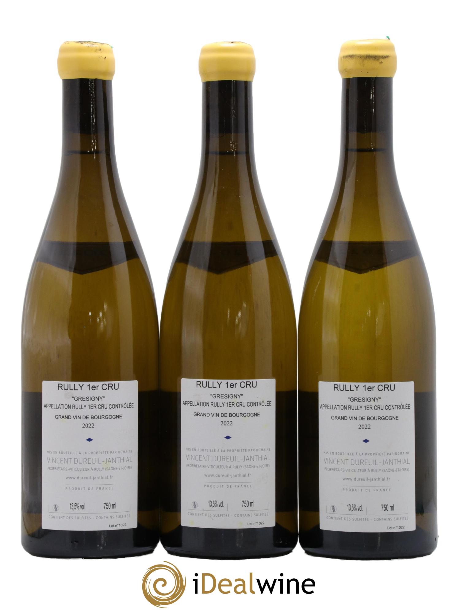 Rully 1er Cru Grésigny Vieilles Vignes Vincent Dureuil-Janthial 2022 - Posten von 3 Flaschen - 1