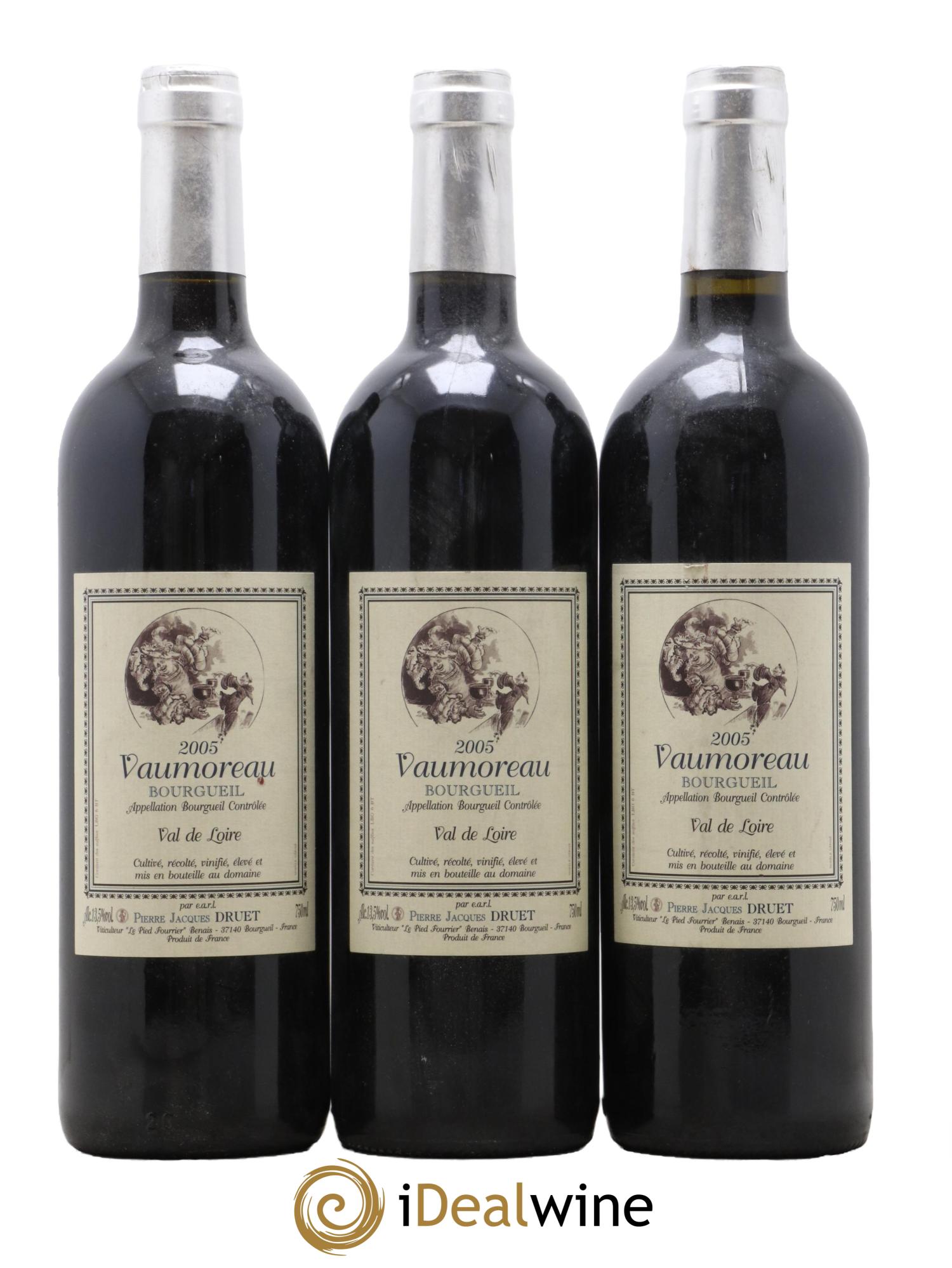Bourgueil Vaumoreau Pierre Jacques Druet 2005 - Lot de 3 bouteilles - 0