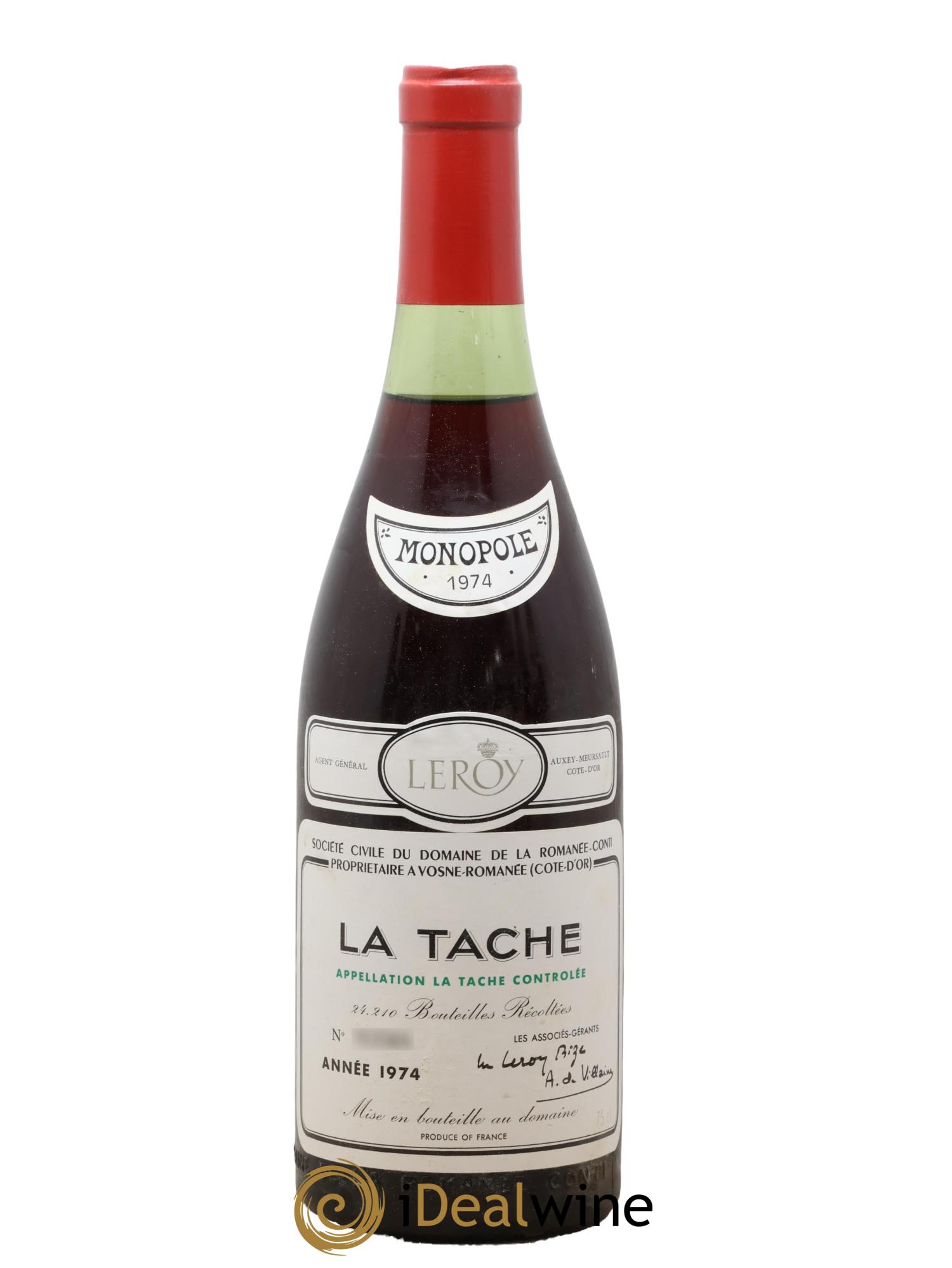 La Tâche Grand Cru Domaine de la Romanée-Conti 1974 - Lotto di 1 bottiglia - 0