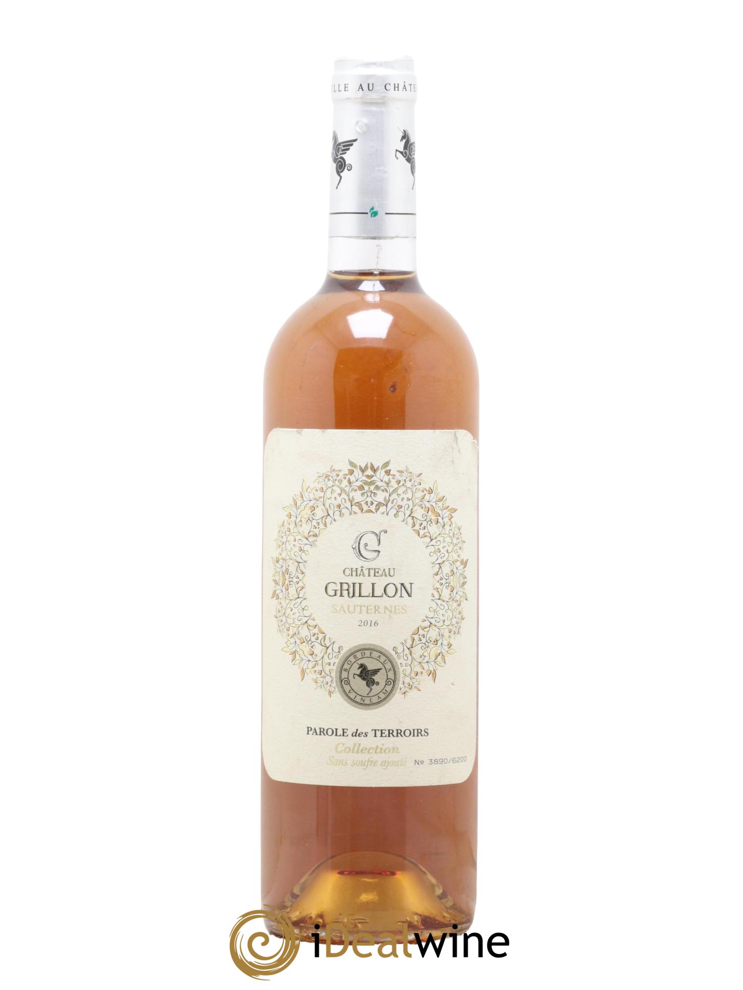 Sauternes Paroles des Terrois Collection Château Grillon 2016 - Lot de 1 bouteille - 0