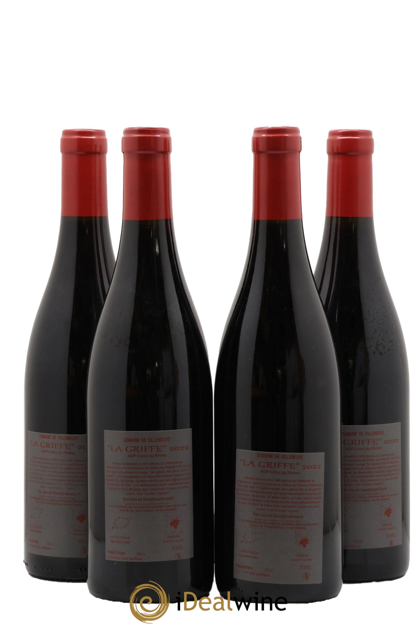 Côtes-du-Rhône La Griffe Domaine de Villeneuve 2022 - Lote de 4 botellas - 1