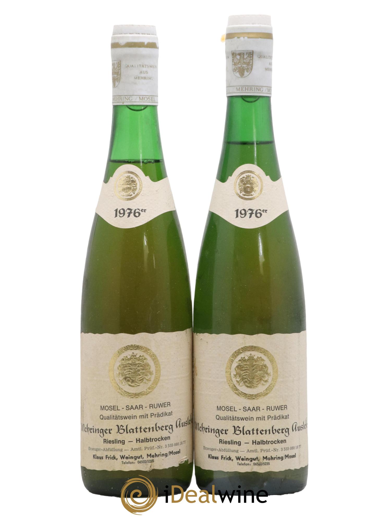 Allemagne Mosel-Saar Mehringer Blattenberg Auslese Halbtrocken Weingut Klaus Frick 1976 - Lot de 2 bouteilles - 0