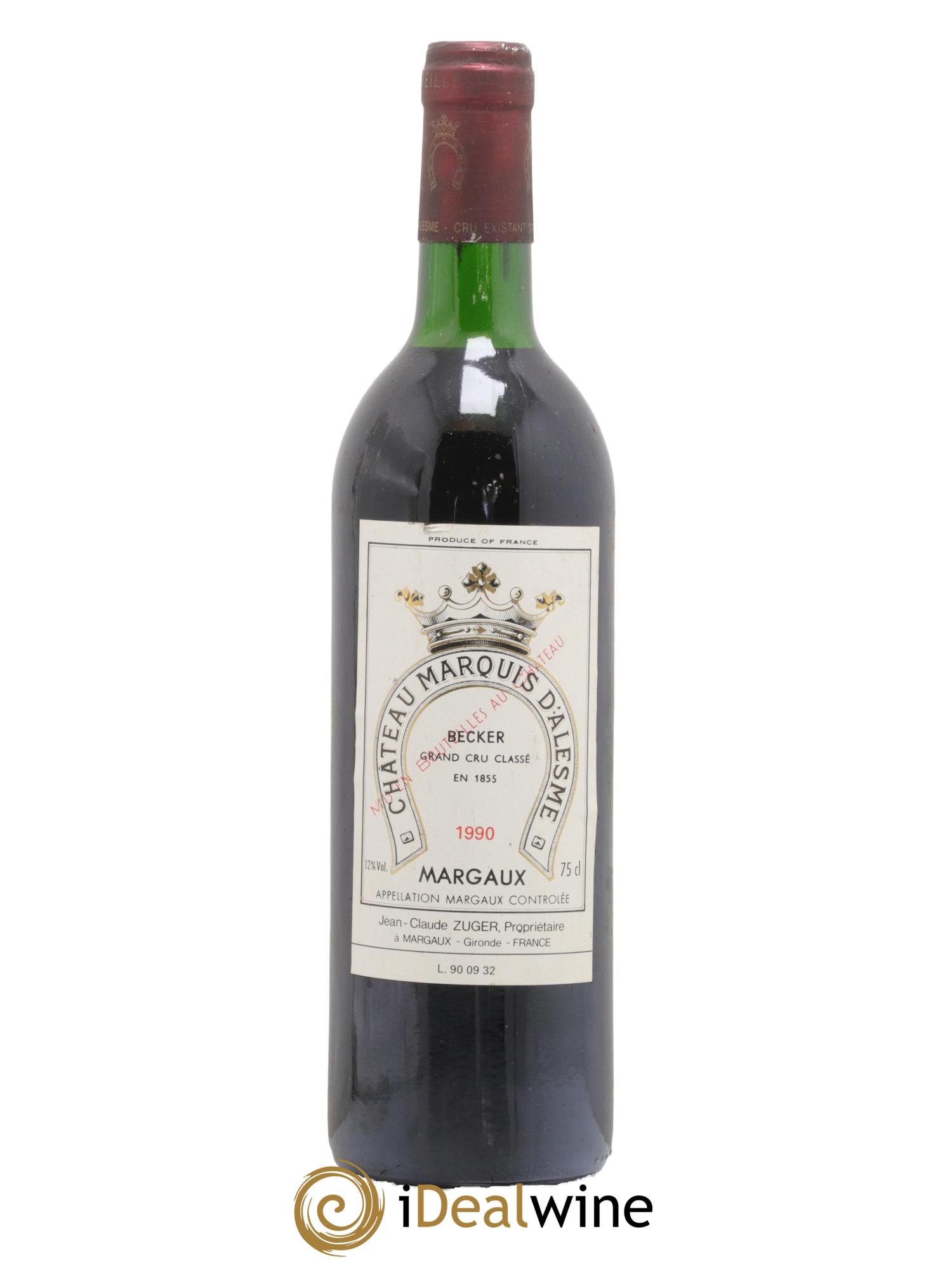 Château Marquis d'Alesme 1990 - Lot de 1 bouteille - 0