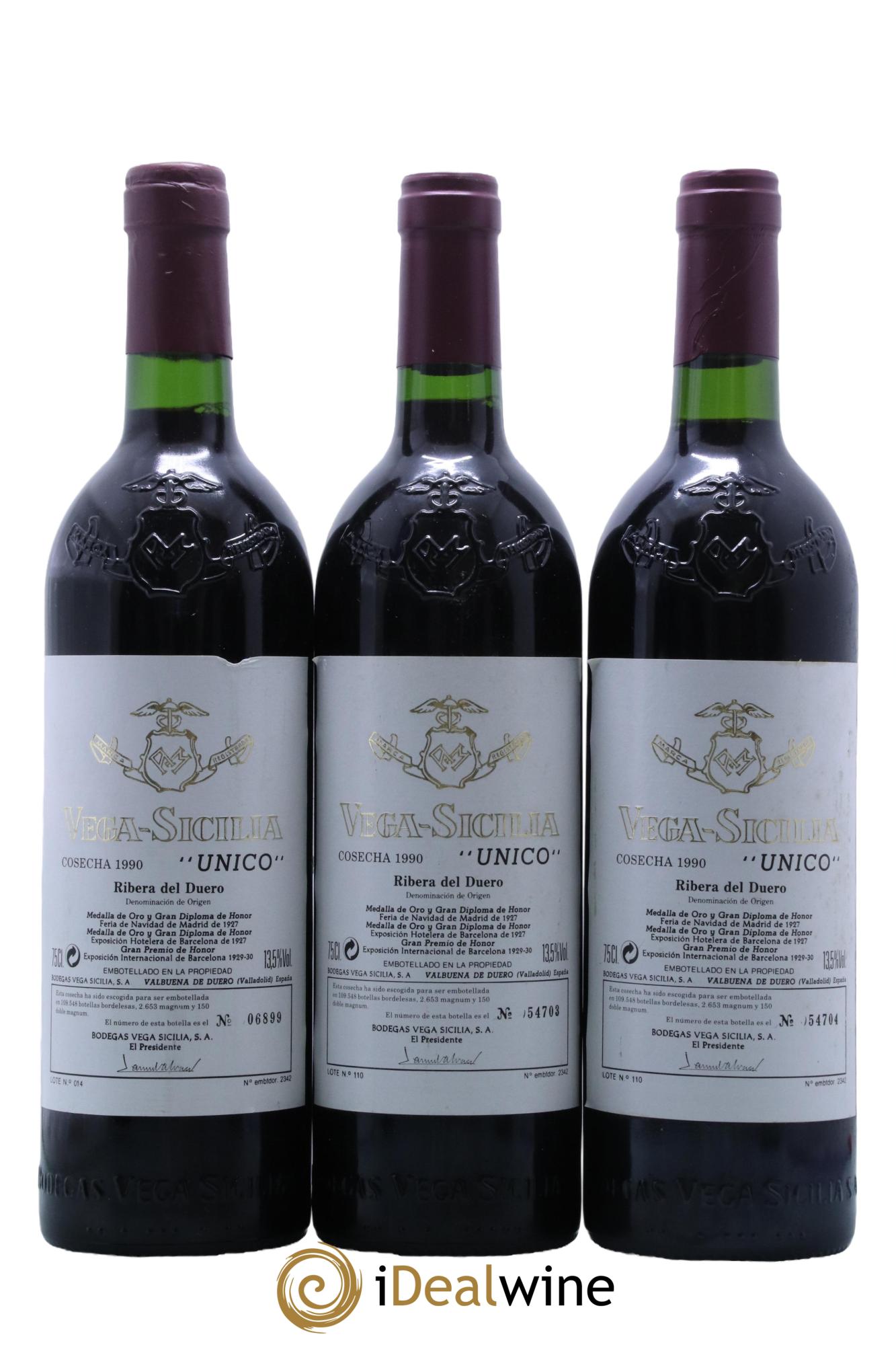 Ribera Del Duero DO Vega Sicilia Unico Famille Alvarez 1990 - Lot de 3 bouteilles - 0