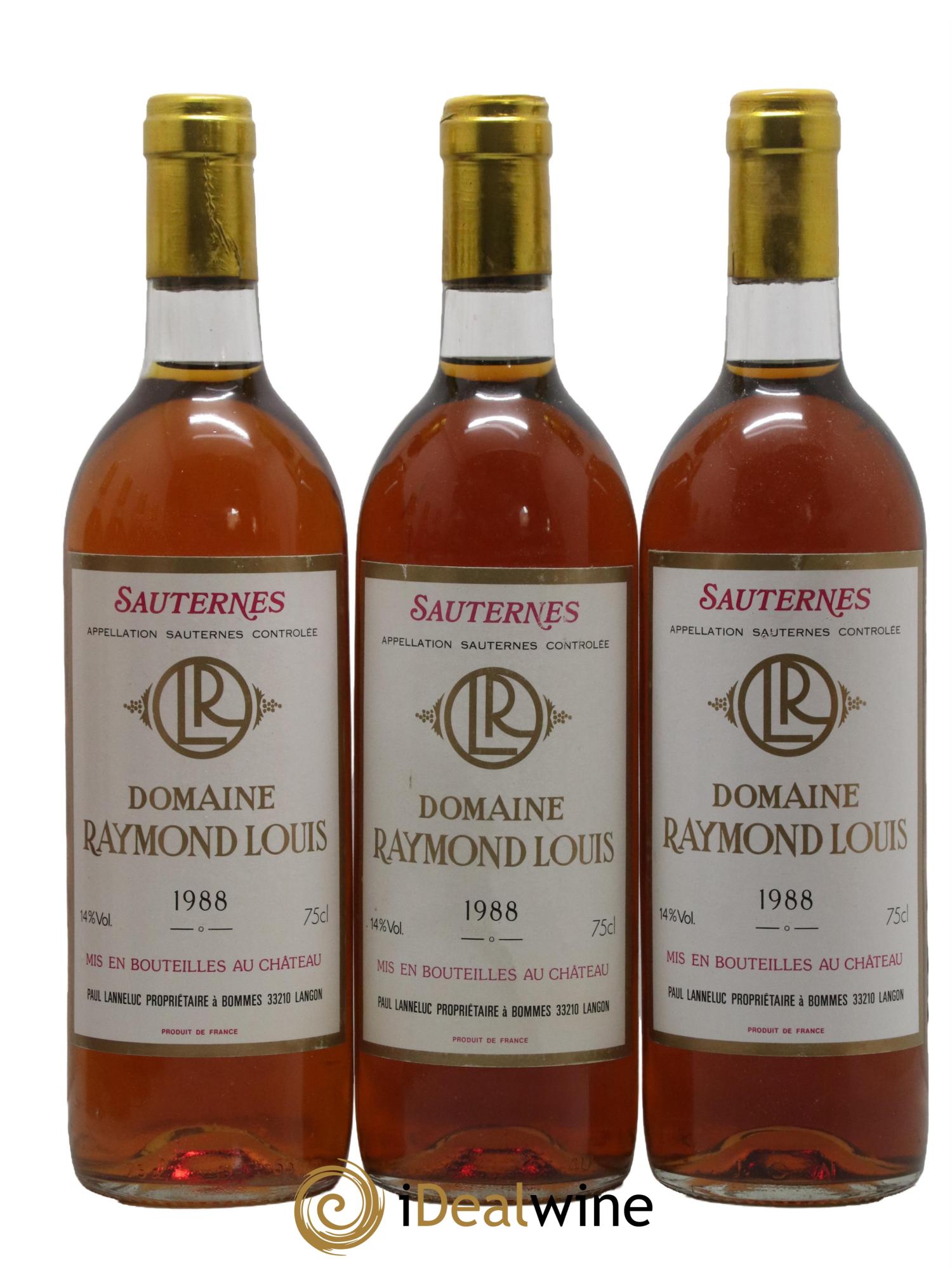Sauternes Domaine Louis Raymond 1988 - Lotto di 3 bottiglie - 0