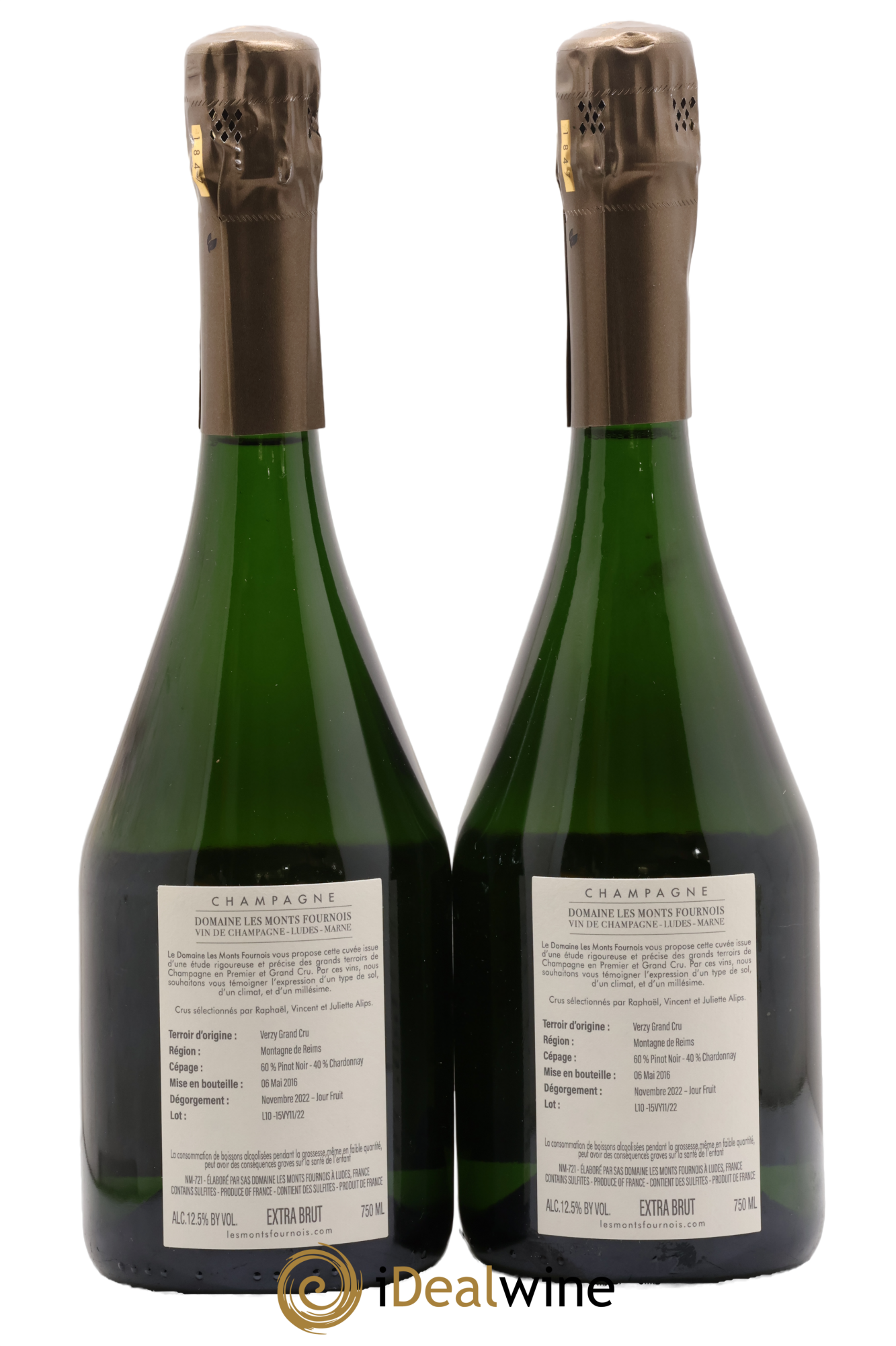 Champagne Verzy Grand Cru Extra Brut Solera Montagne Domaine Les Monts Fournois - Lot de 2 bouteilles - 1