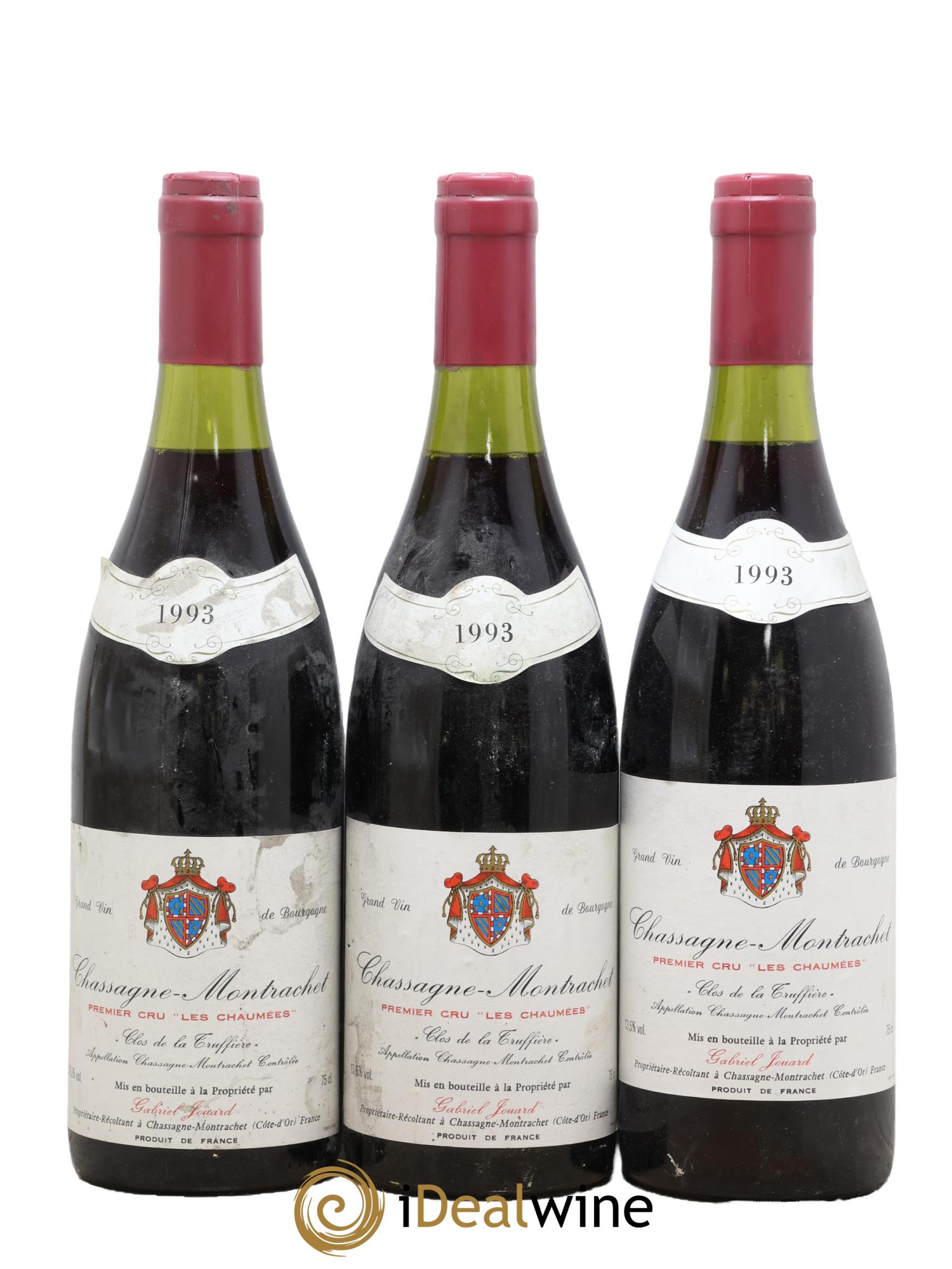 Chassagne-Montrachet 1er Cru Les Chaumées Clos de La Truffiere Gabriel Jouard 1993 - Lot of 3 bottles - 0
