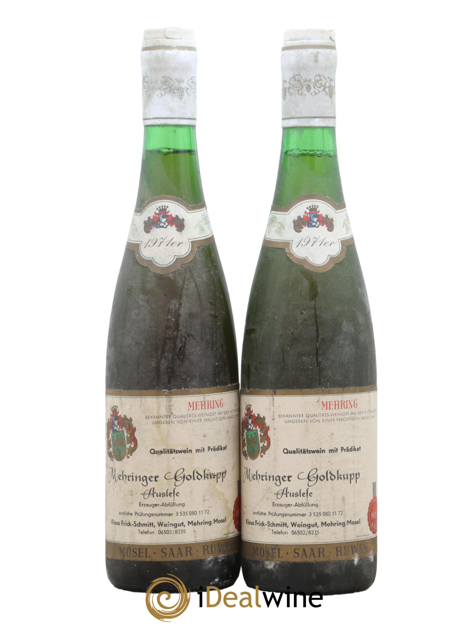 Allemagne Mosel-Saar Auslese Mehringer Goldkupp Weingut Frick Schmitt 1971 - Lot de 2 bouteilles - 0