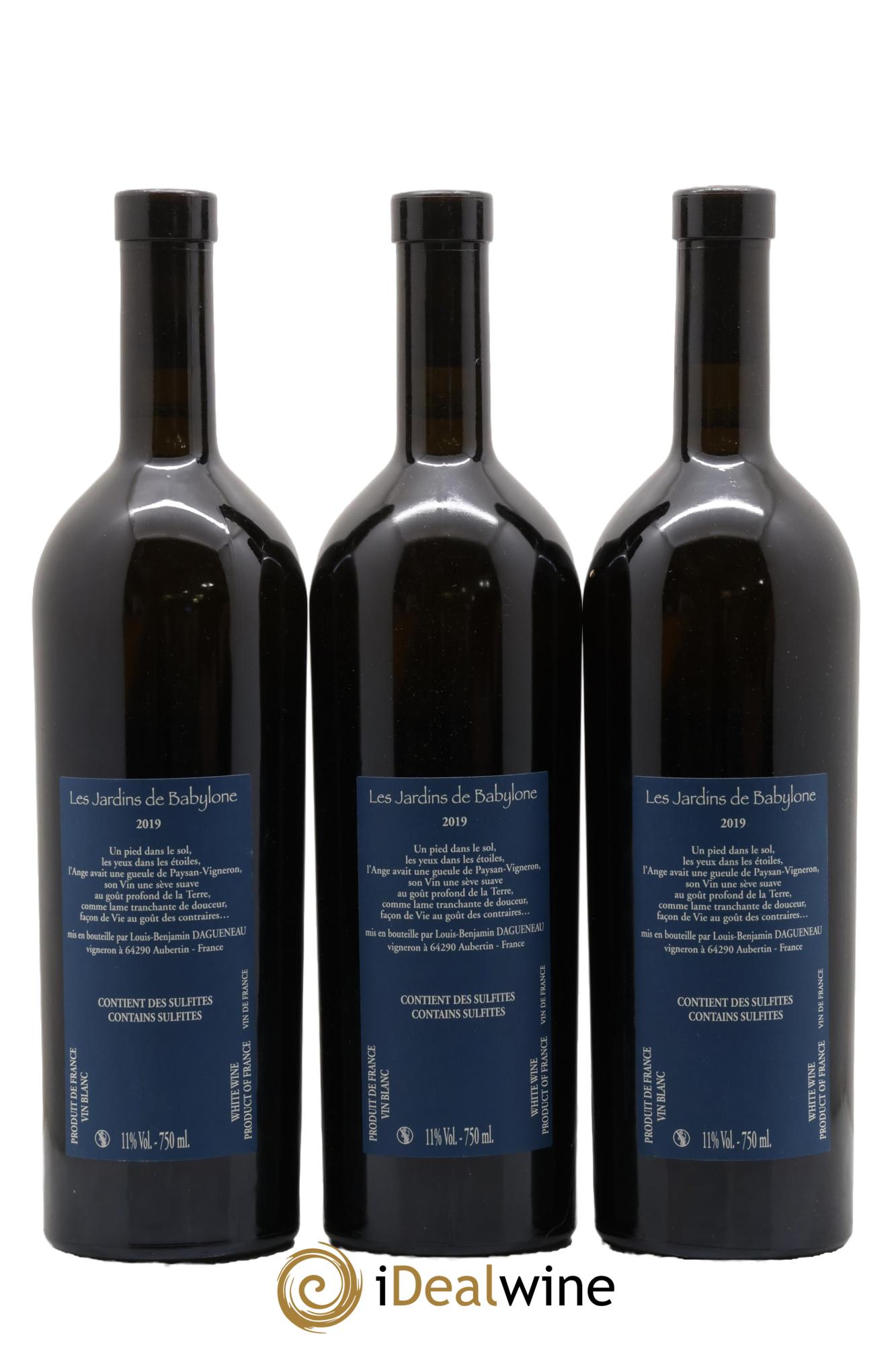 Vin de France (anciennement Jurançon) Jardins de Babylone Demi-Sec Didier Dagueneau (Domaine) 2019 - Lot de 3 bouteilles - 1