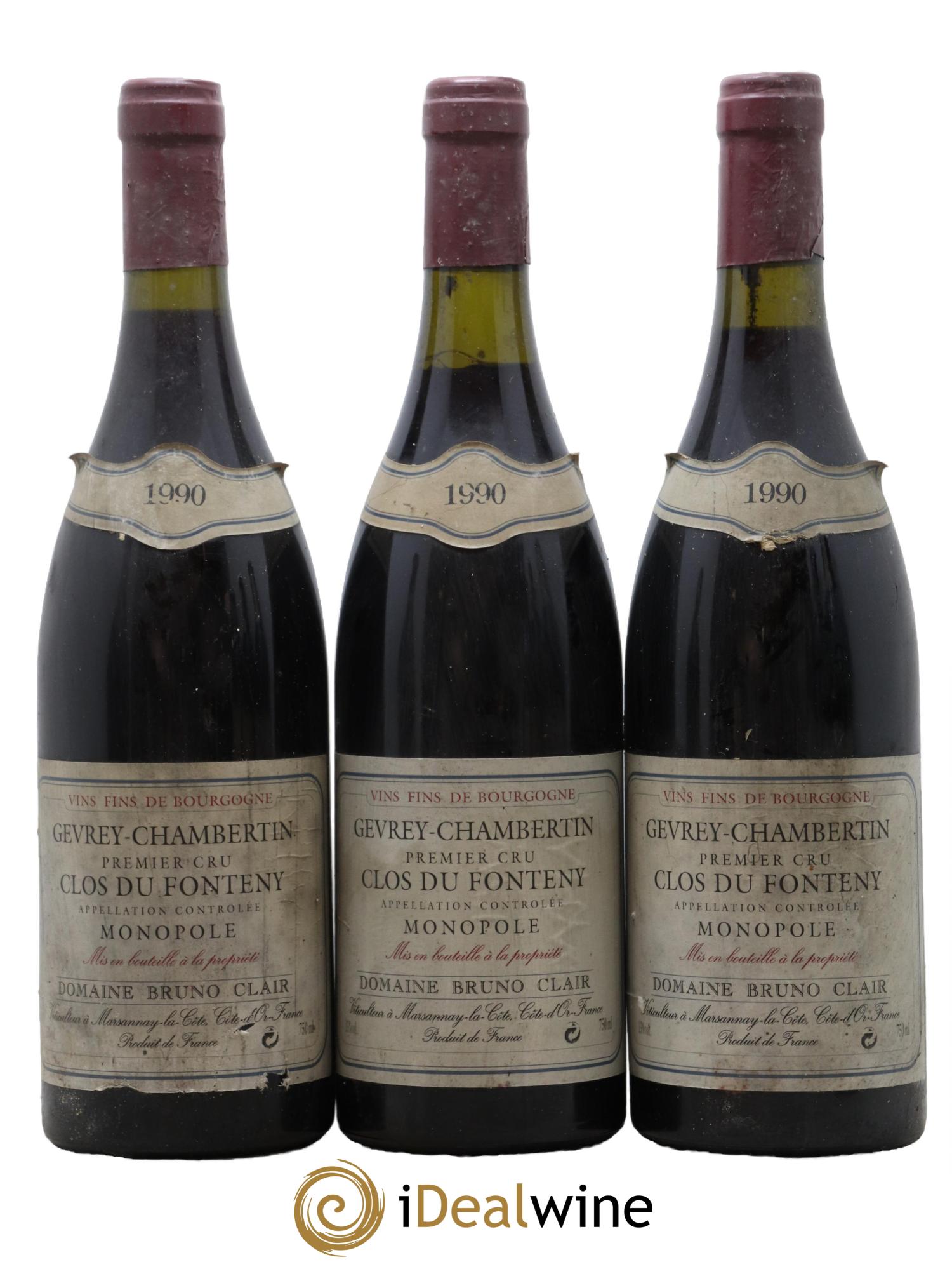 Gevrey-Chambertin 1er Cru Clos du Fonteny Bruno Clair (Domaine) 1990 - Lot de 3 bouteilles - 0