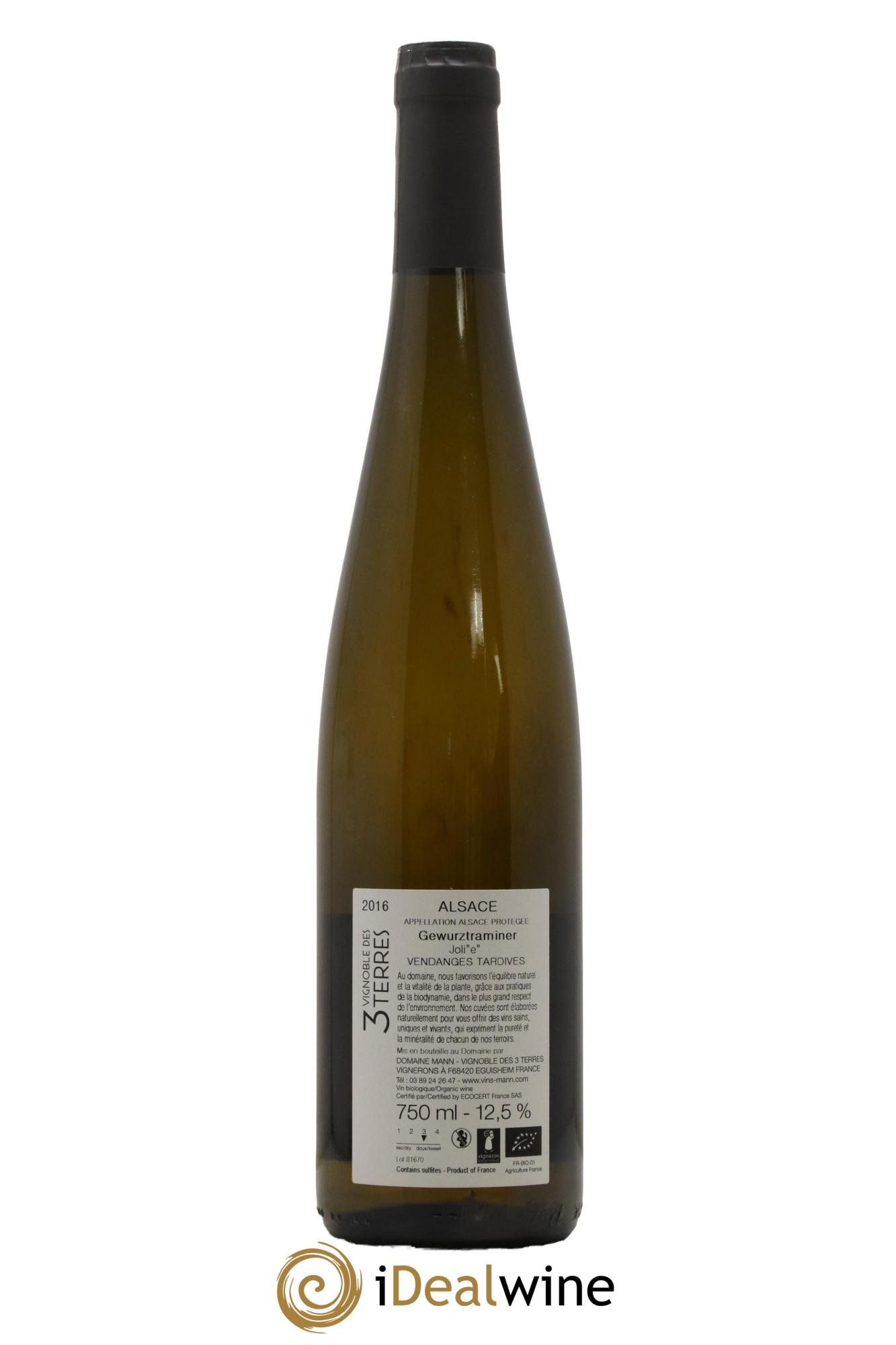 Alsace Gewurztraminer Joli"e" Vendanges Tardives Vignoble des 3 Terres Domaine Mann 2016 - Lotto di 1 bottiglia - 1