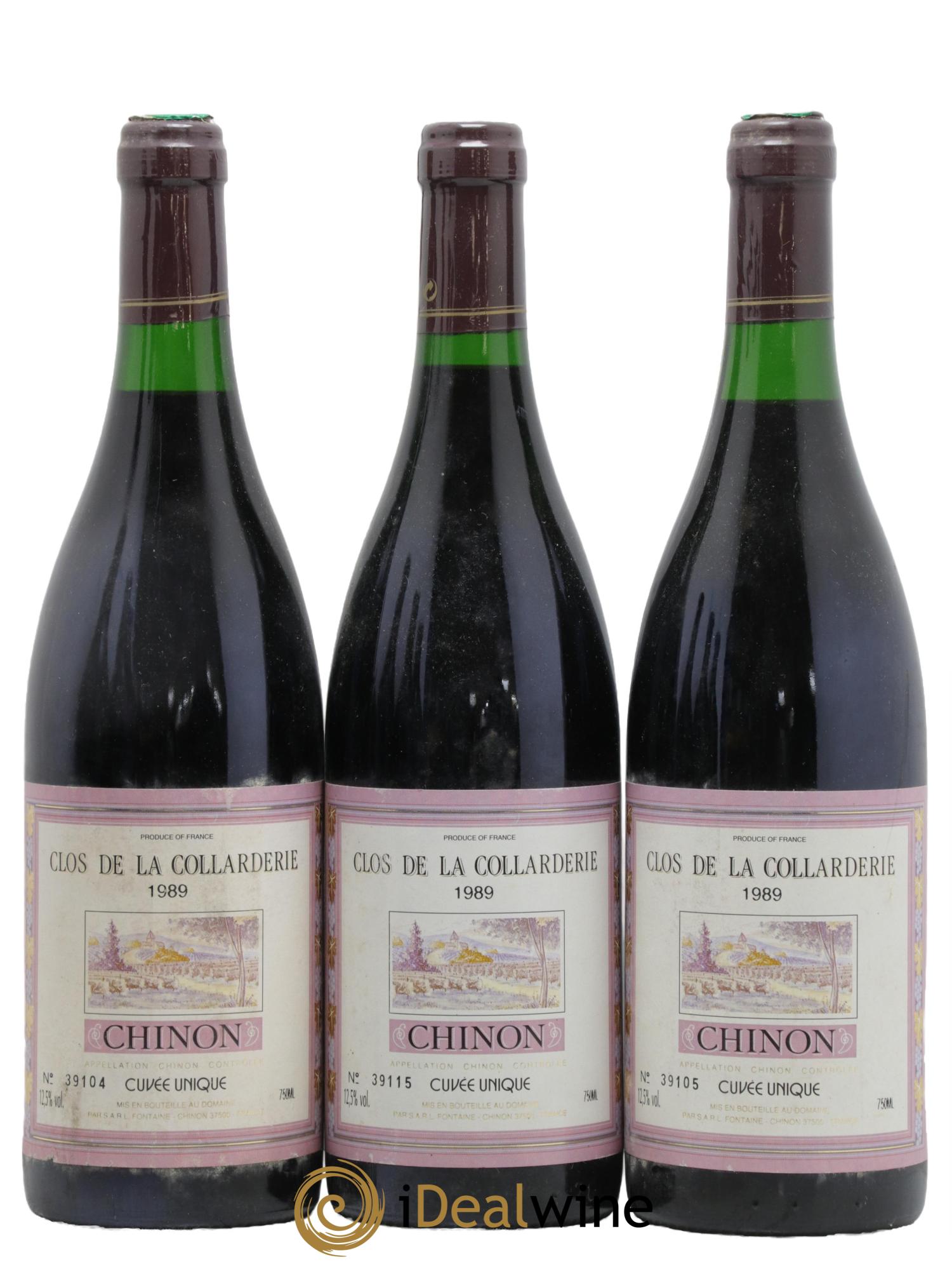 Chinon Cuvée Unique Clos de la Collarderie 1989 - Lot de 3 bouteilles - 0