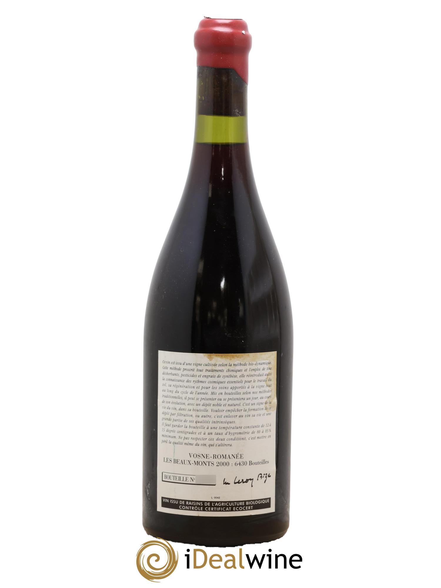 Vosne-Romanée 1er Cru Les Beaux-Monts Leroy (Domaine) 2000 - Lot of 1 bottle - 1
