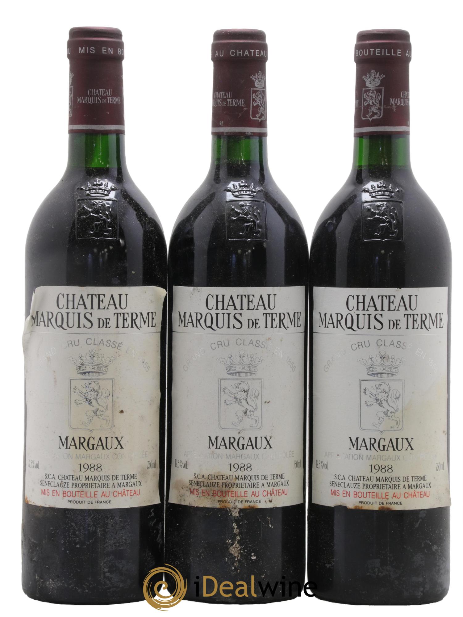 Château Marquis de Terme 4ème Grand Cru Classé 1988 - Lotto di 3 bottiglie - 0