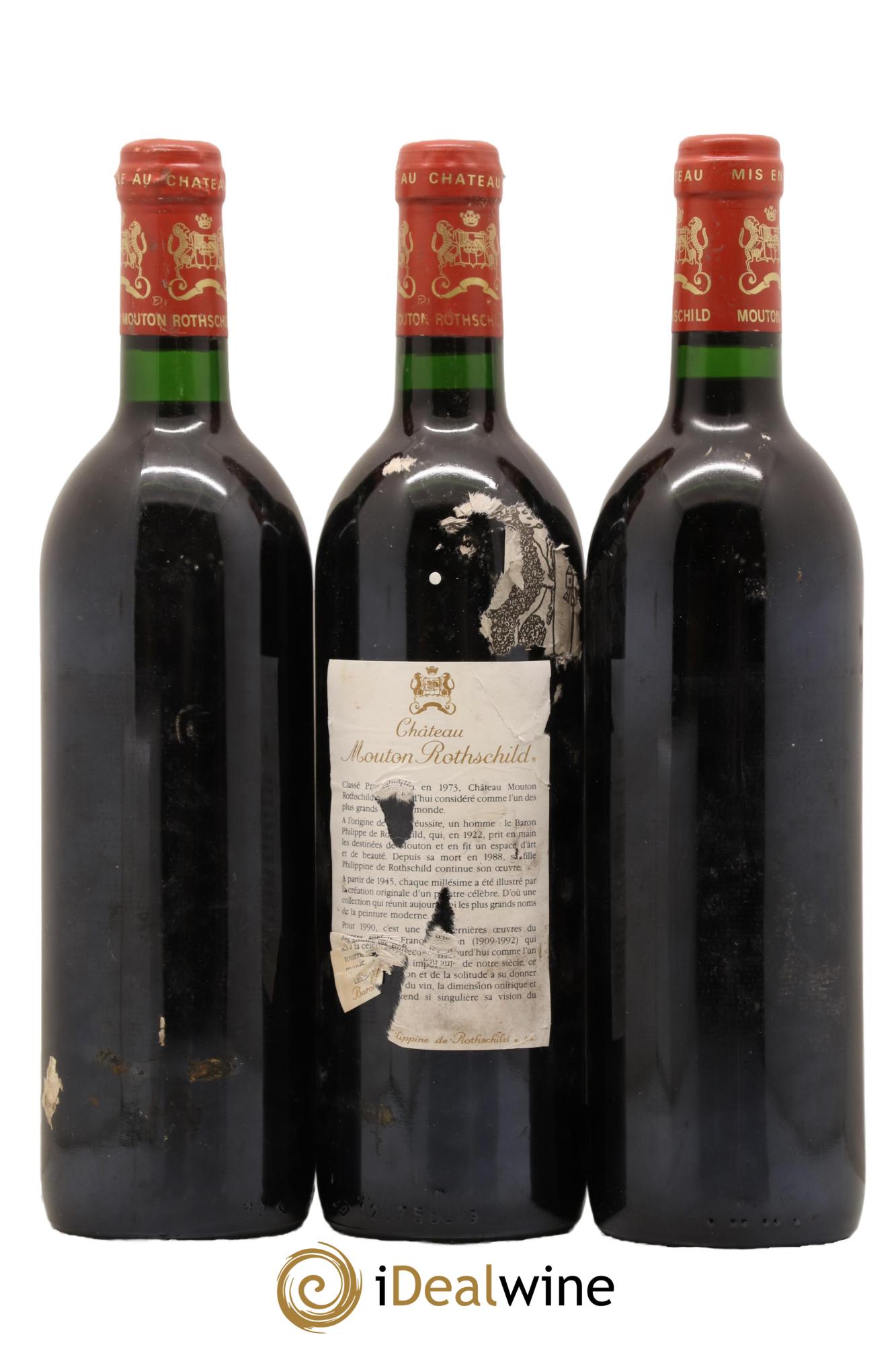 Château Mouton Rothschild 1er Grand Cru Classé 1990 - Lot de 3 bouteilles - 1