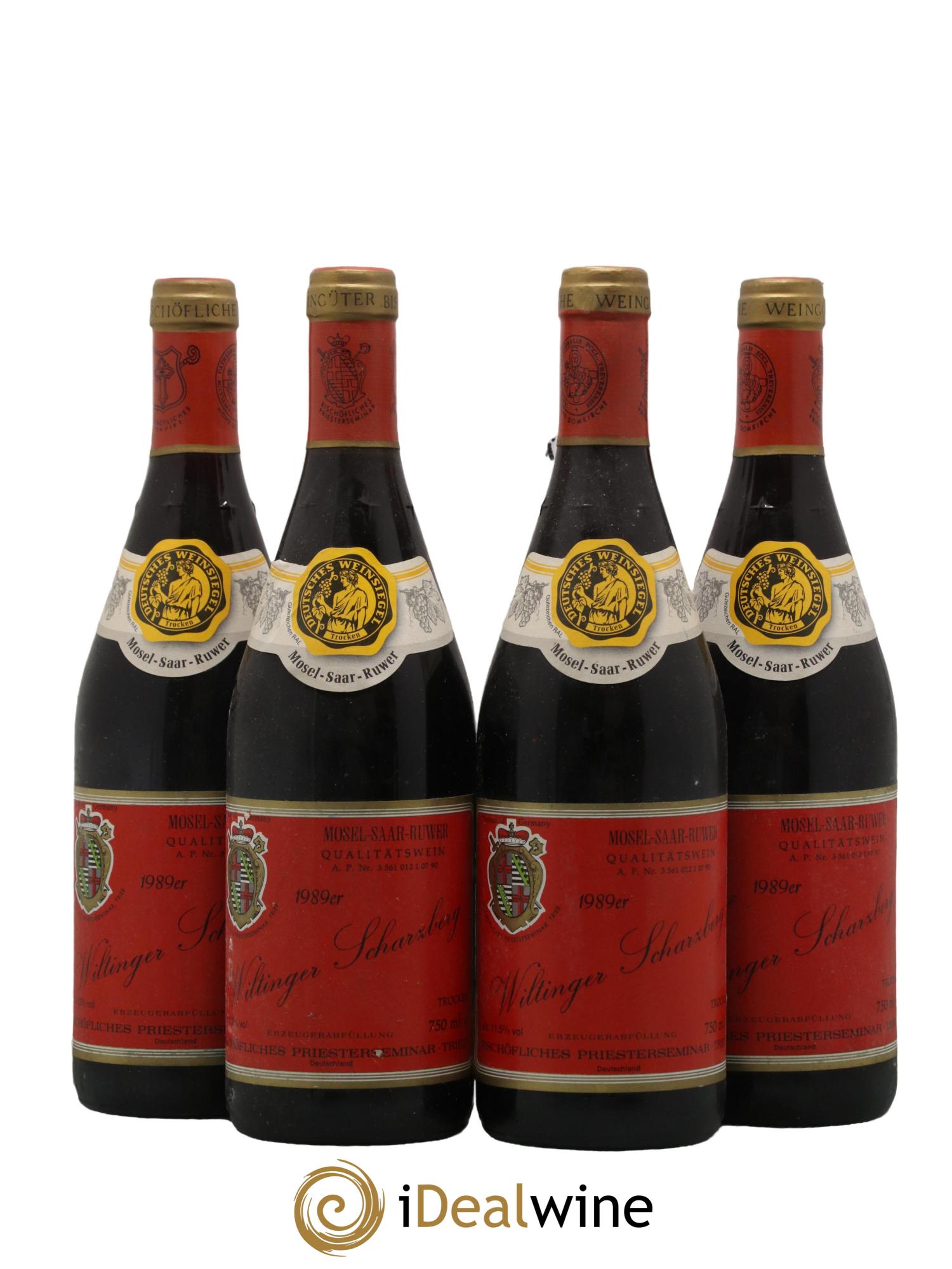 Allemagne Bischofliches Priesterseminar Wiltinger Scharzberg Rotwein trocken 1989 - Lot de 4 bouteilles - 0
