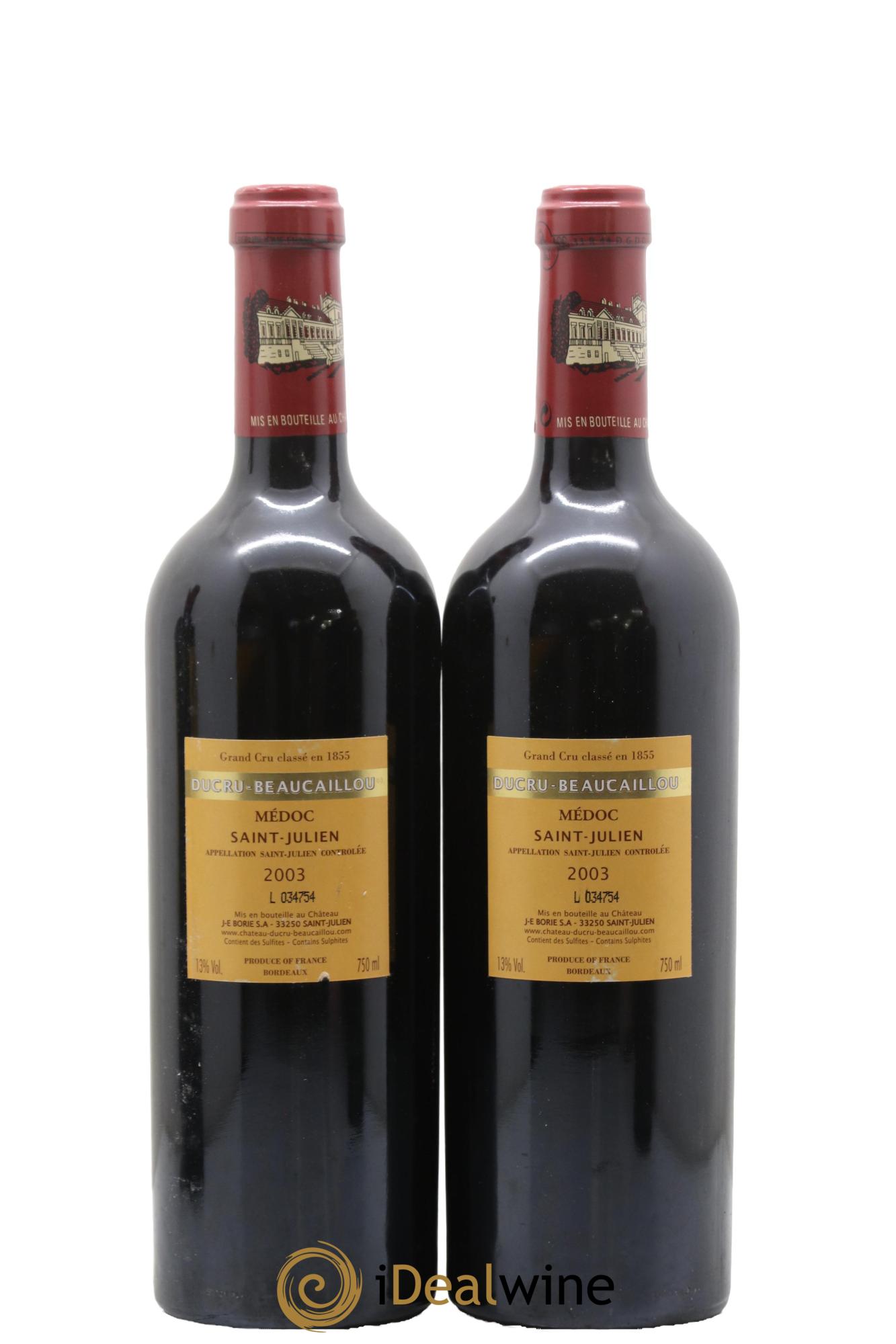 Château Ducru Beaucaillou 2ème Grand Cru Classé 2003 - Lot de 2 bouteilles - 1