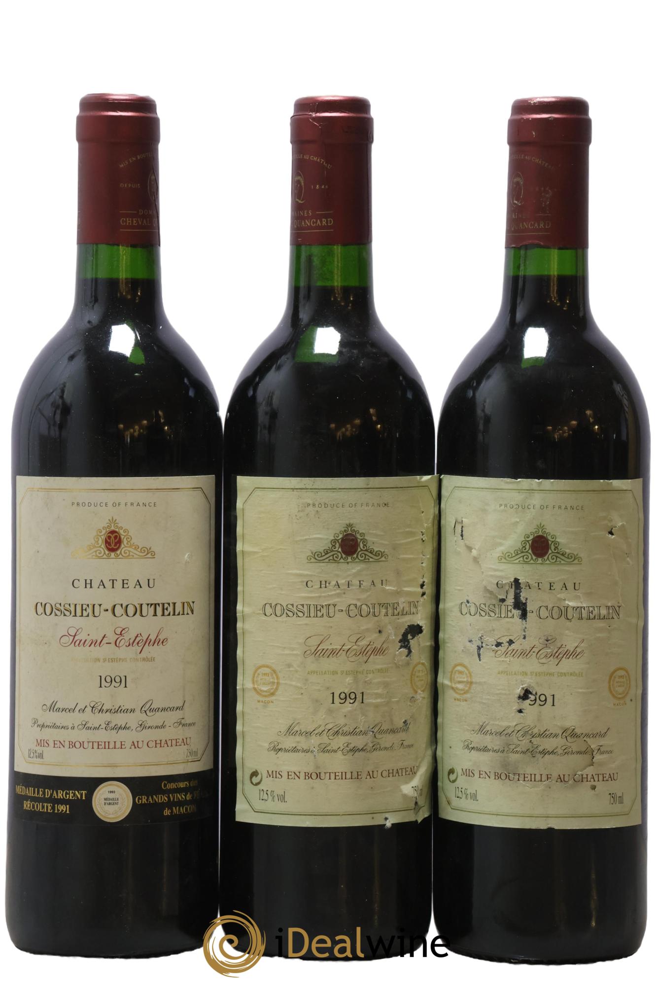 Saint-Estèphe Château Cossieu-Coutelin 1991 - Lotto di 3 bottiglie - 0