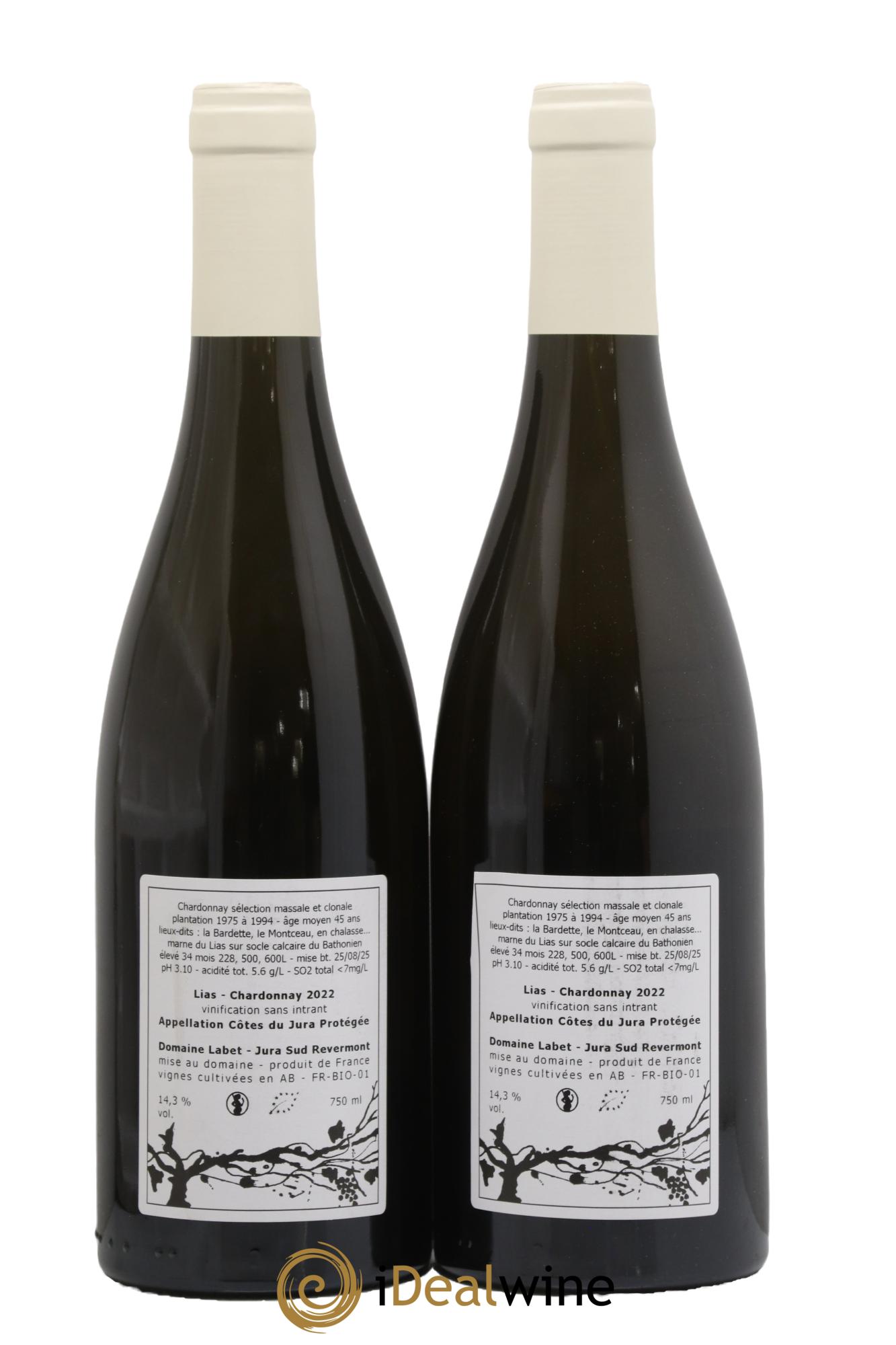Côtes du Jura Chardonnay Lias Romain - Julien - Charline Labet 2022 - Lot de 2 bouteilles - 1