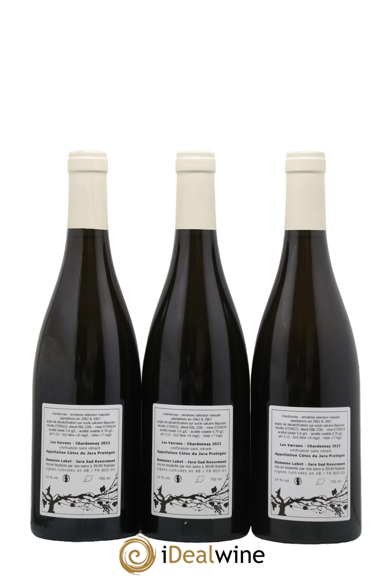 Côtes du Jura Chardonnay Les Varrons Romain - Julien - Charline Labet 2022 - Lot de 3 bouteilles - 1