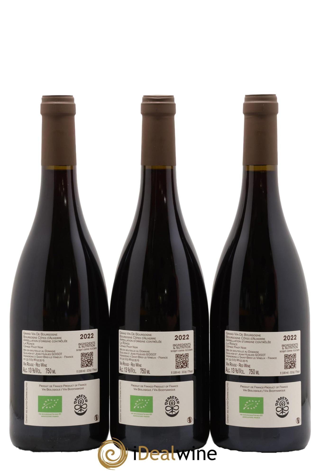 Bourgogne Côtes d'Auxerre La Ronce Goisot 2022 - Lot de 3 bouteilles - 1
