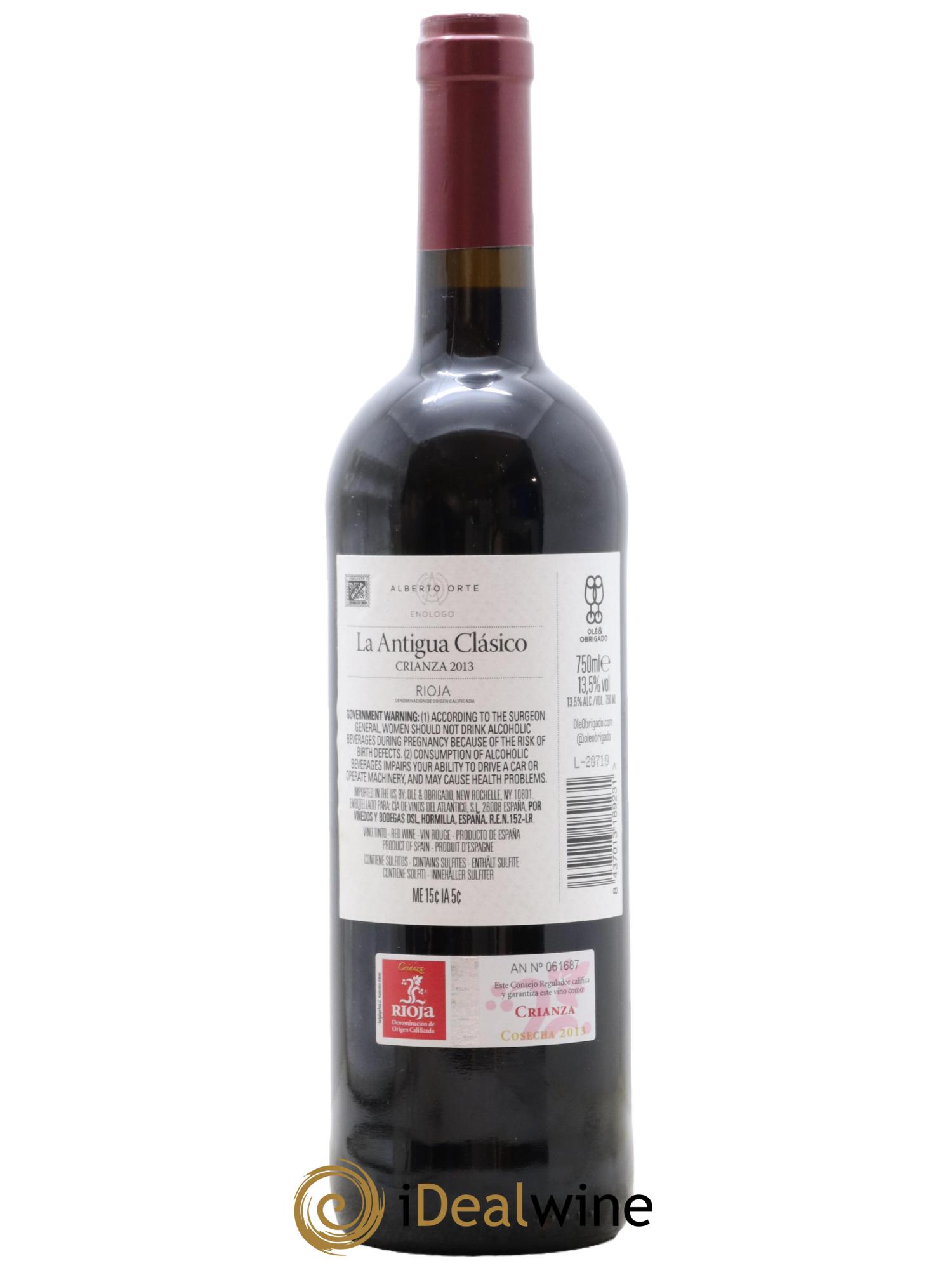 Rioja DOCa La Antigua Clásico Crianza Tinto Alberto Orte 2013 - Lot de 1 bouteille - 1