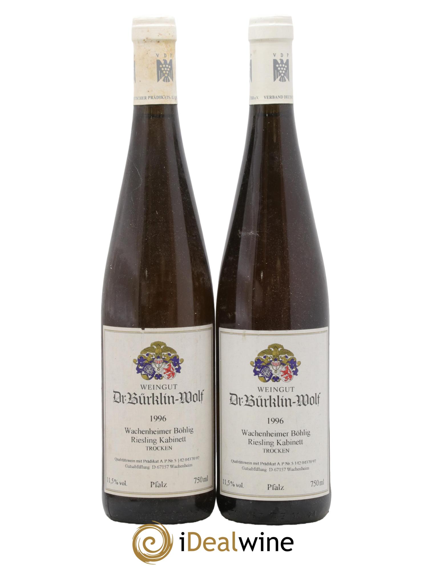 Allemagne Pfalz Wachenheimer Bohlig Riesling Kabinett Trocken Burklin Wolf 1996 - Posten von 2 Flaschen - 0