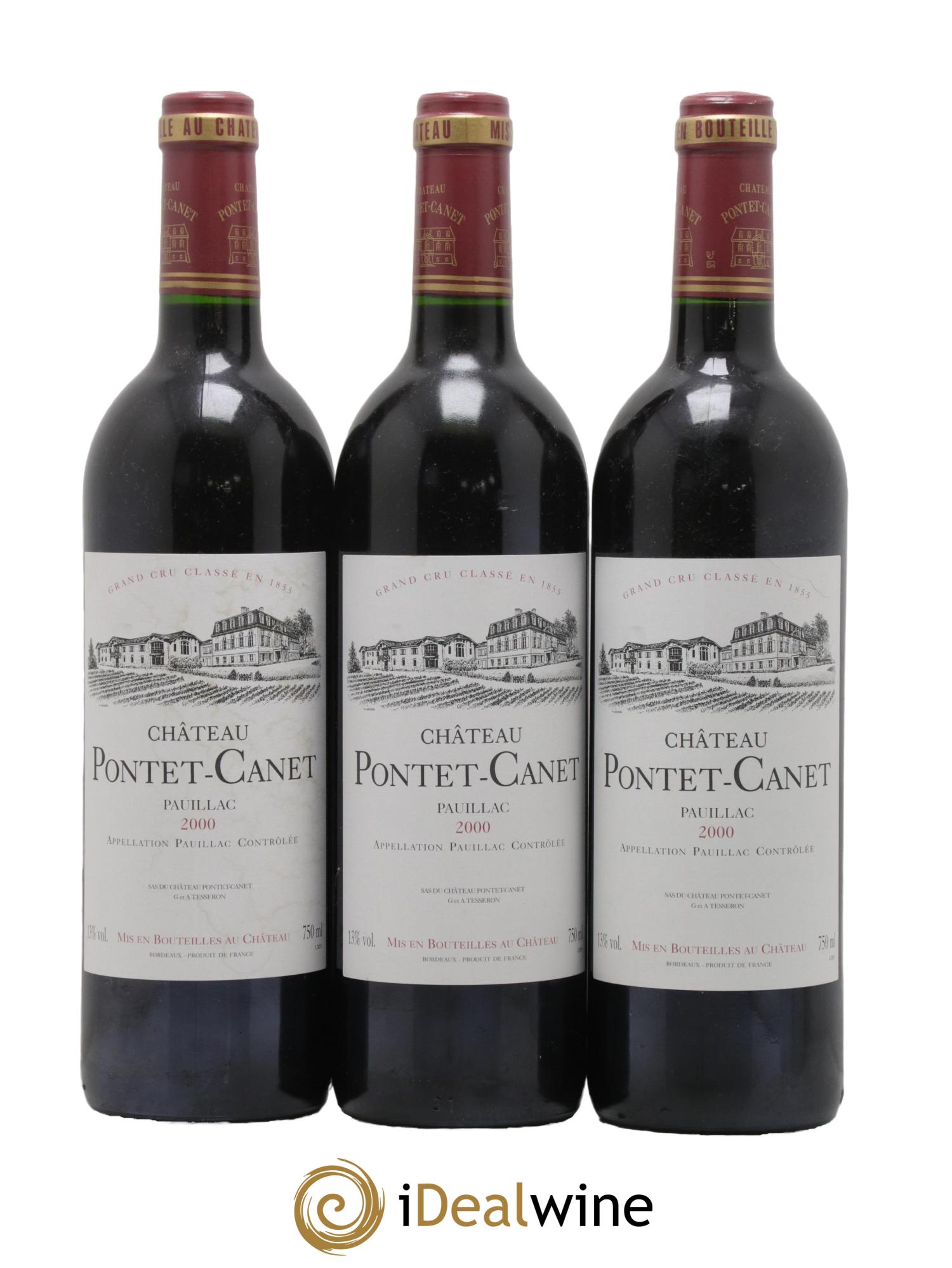 Château Pontet Canet 5ème Grand Cru Classé 2000 - Lot de 3 bouteilles - 0