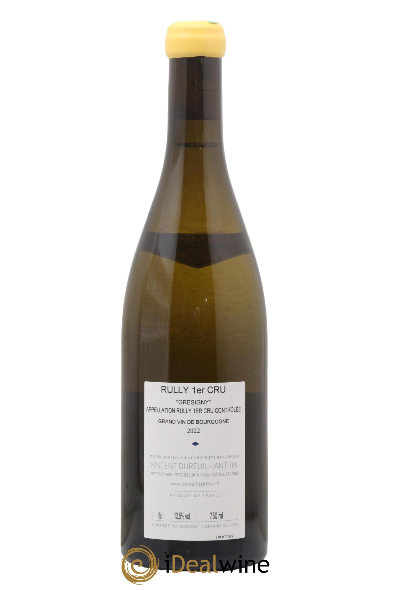 Rully 1er Cru Grésigny Vieilles Vignes Vincent Dureuil-Janthial 2022 - Lot of 1 bottle - 1