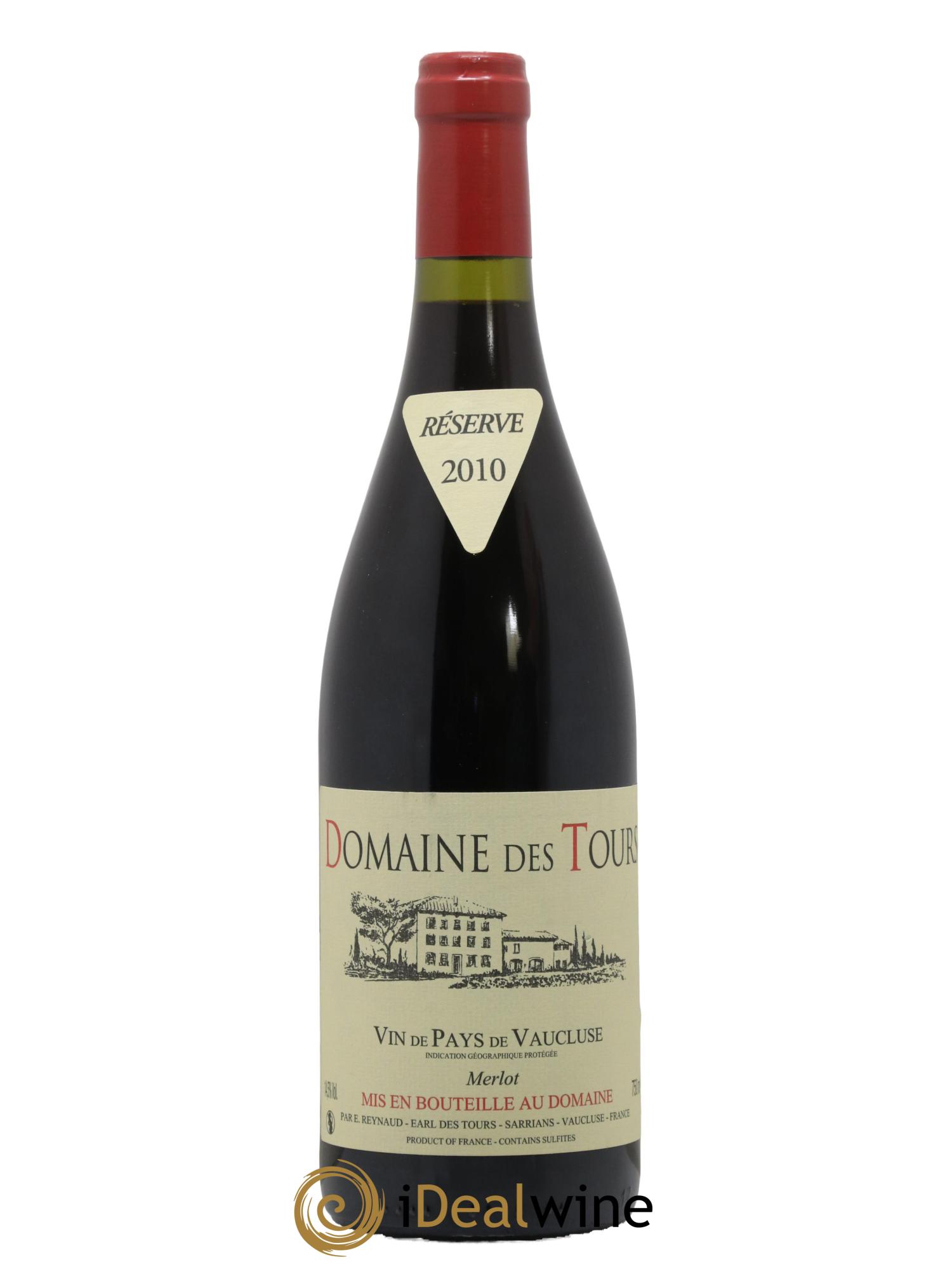 IGP Pays du Vaucluse (Vin de Pays du Vaucluse) Domaine des Tours Merlot Emmanuel Reynaud  2010 - Lot de 1 bouteille - 0